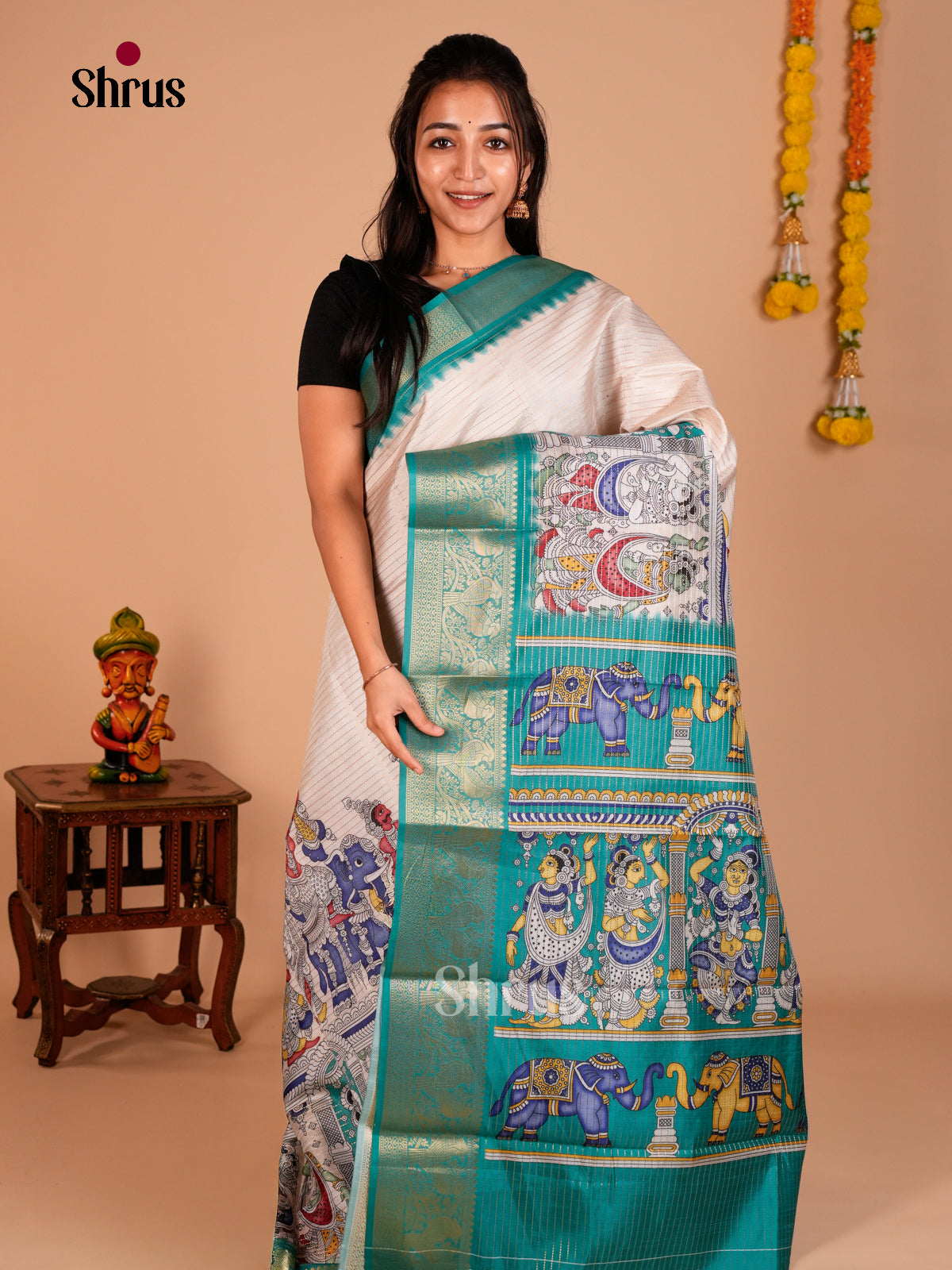 Semi Tussar Saree - ECS09282 - Shop on Shrus.com