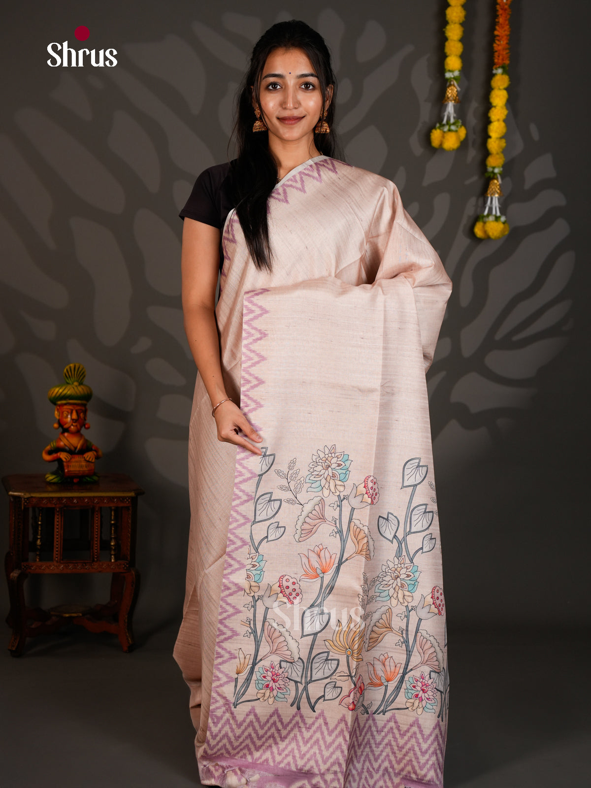 Printed Semi Tussar Saree - ECS12002 - Shop on Shrus.com