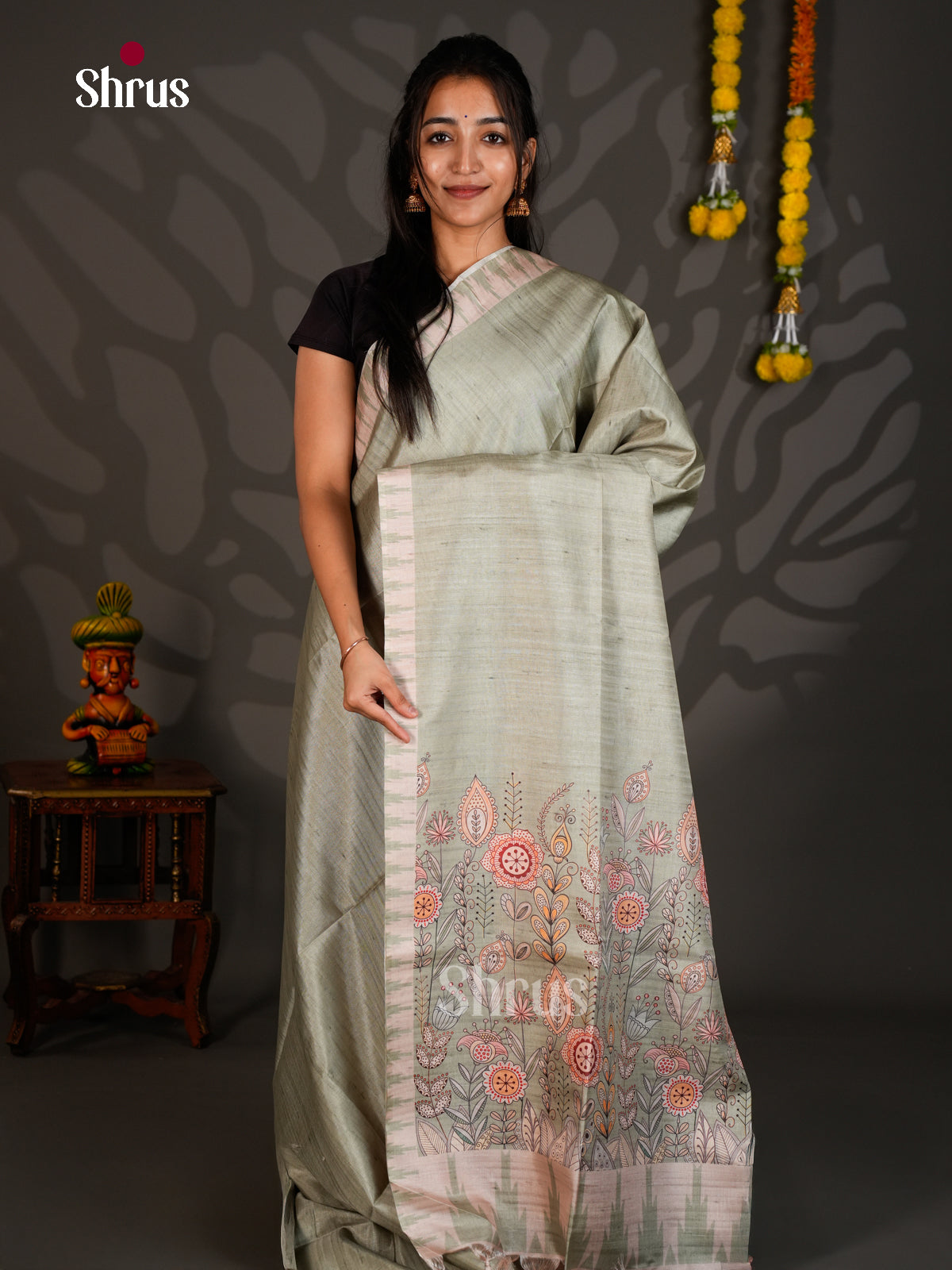 Printed Semi Tussar Saree - ECS12007 - Shop on Shrus.com