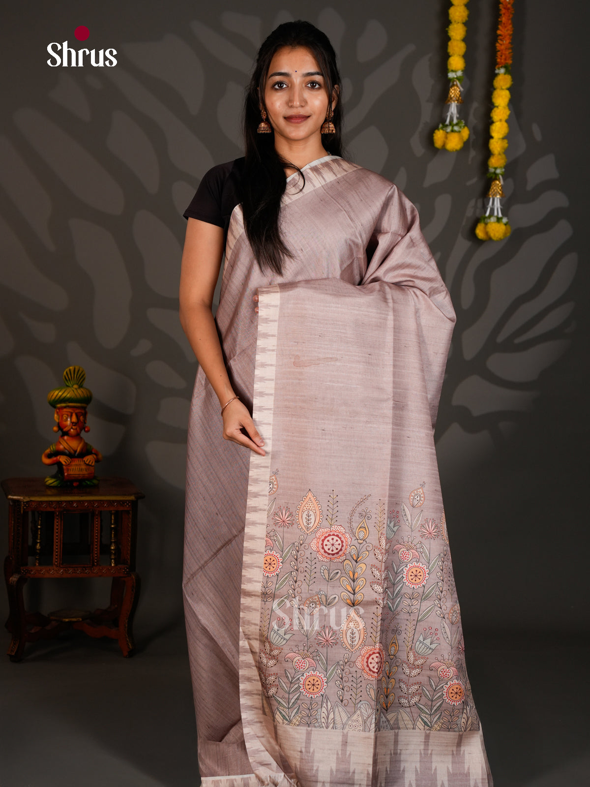 Printed Semi Tussar Saree - ECS12008 - Shop on Shrus.com
