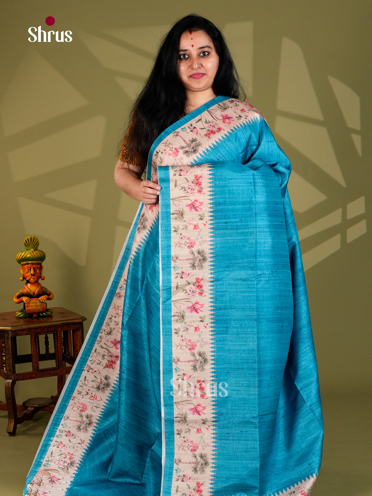 Printed Semi Tussar Saree - ECS12010 - Shop on Shrus.com