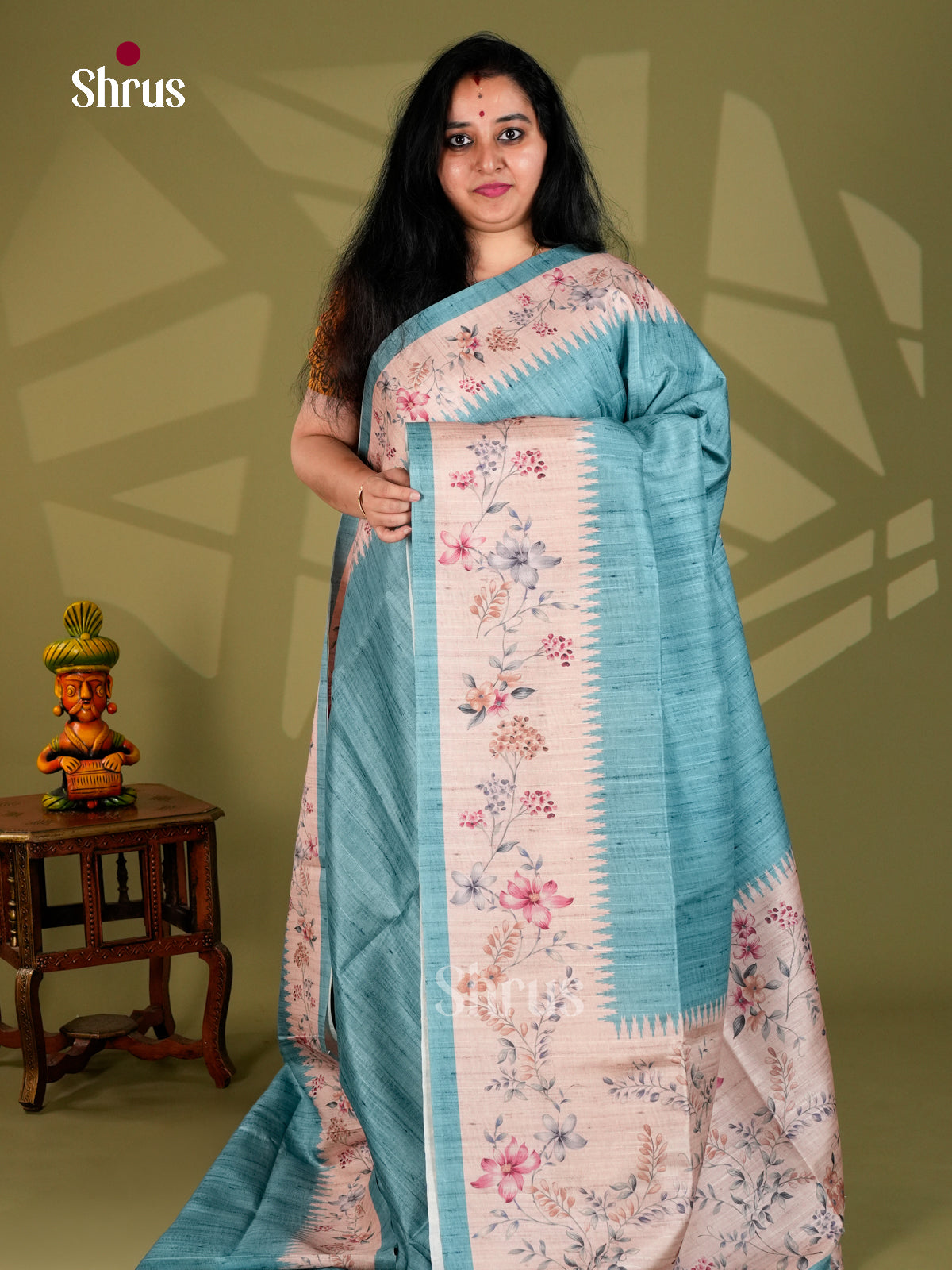 Printed Semi Tussar Saree - ECS12017 - Shop on Shrus.com