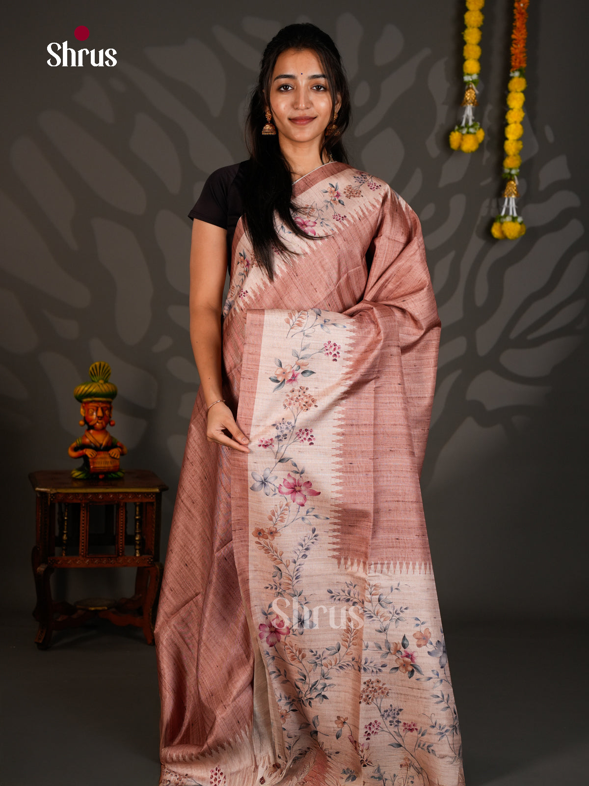 Printed Semi Tussar Saree - ECS12020 - Shop on Shrus.com