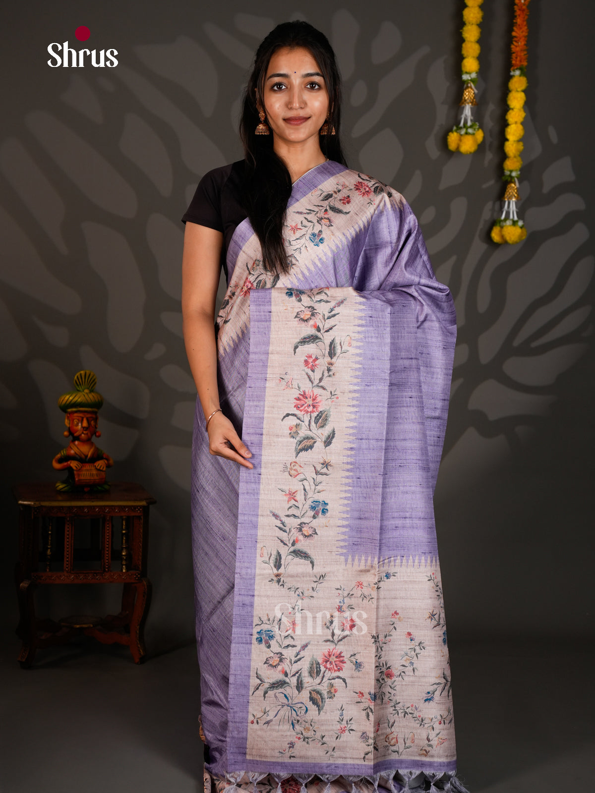 Printed Semi Tussar Saree - ECS12026 - Shop on Shrus.com