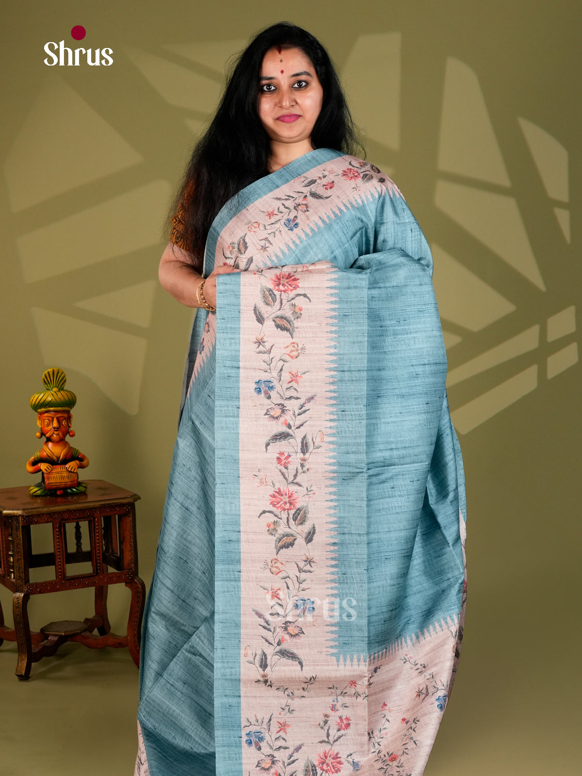 Printed Semi Tussar Saree - ECS12028 - Shop on Shrus.com