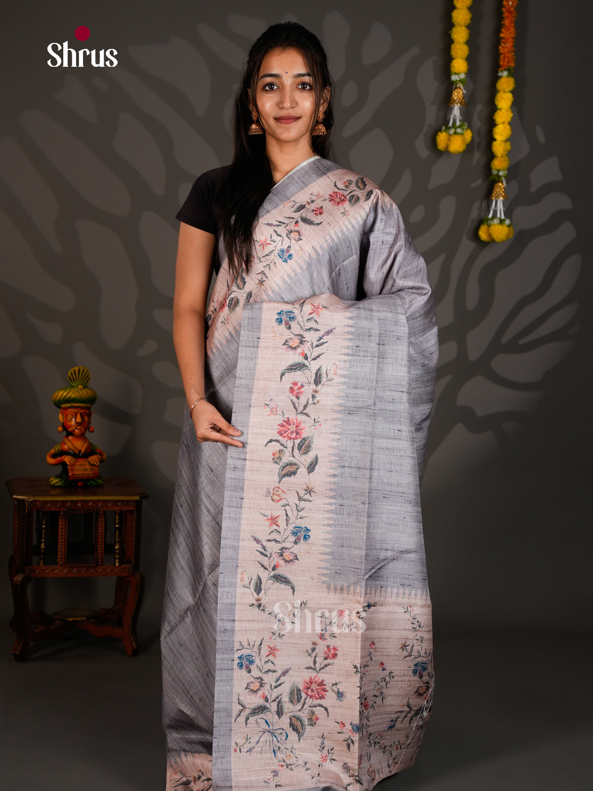Printed Semi Tussar Saree - ECS12029 - Shop on Shrus.com