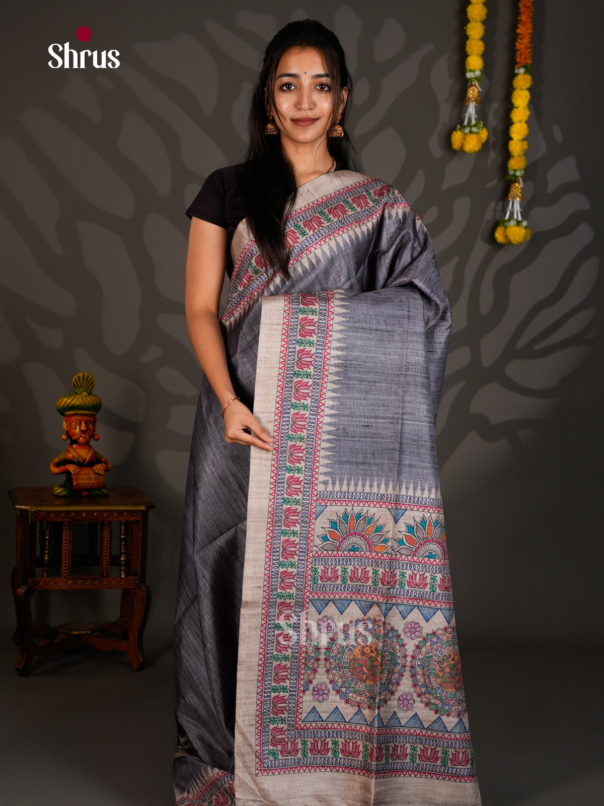 Printed Semi Tussar Saree - ECS12036 - Shop on Shrus.com