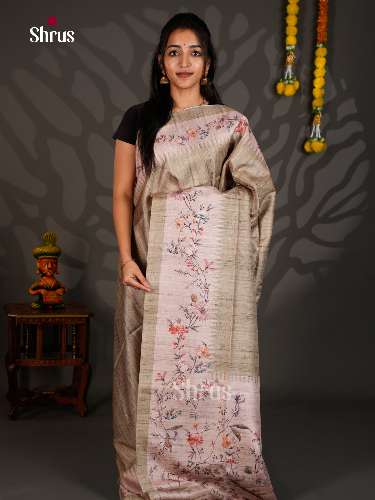 Printed Semi Tussar Saree - ECS12037 - Shop on Shrus.com