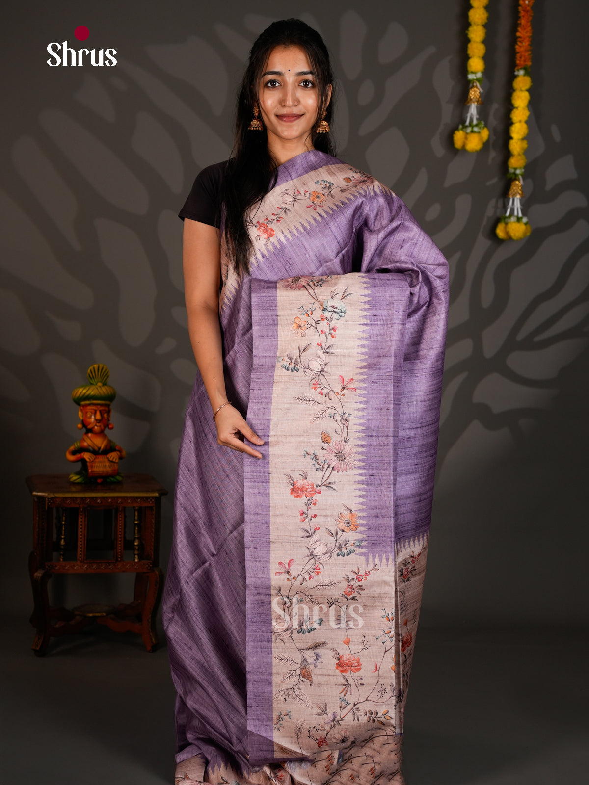 Printed Semi Tussar Saree - ECS12040 - Shop on Shrus.com