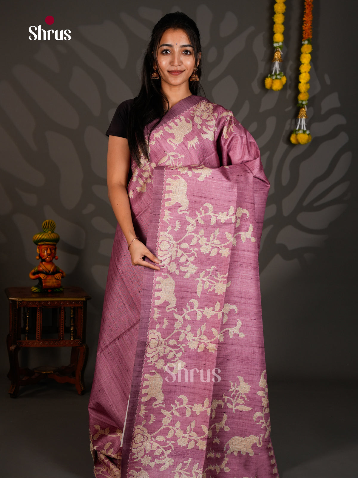 Printed Semi Tussar Saree - ECS12043 - Shop on Shrus.com