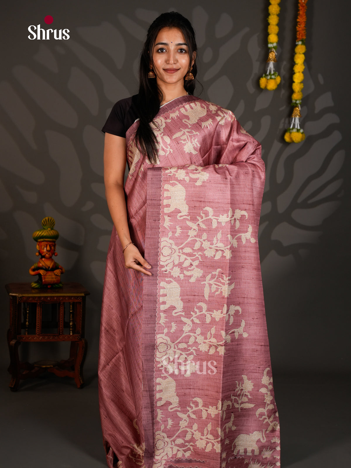 Printed Semi Tussar Saree - ECS12045 - Shop on Shrus.com