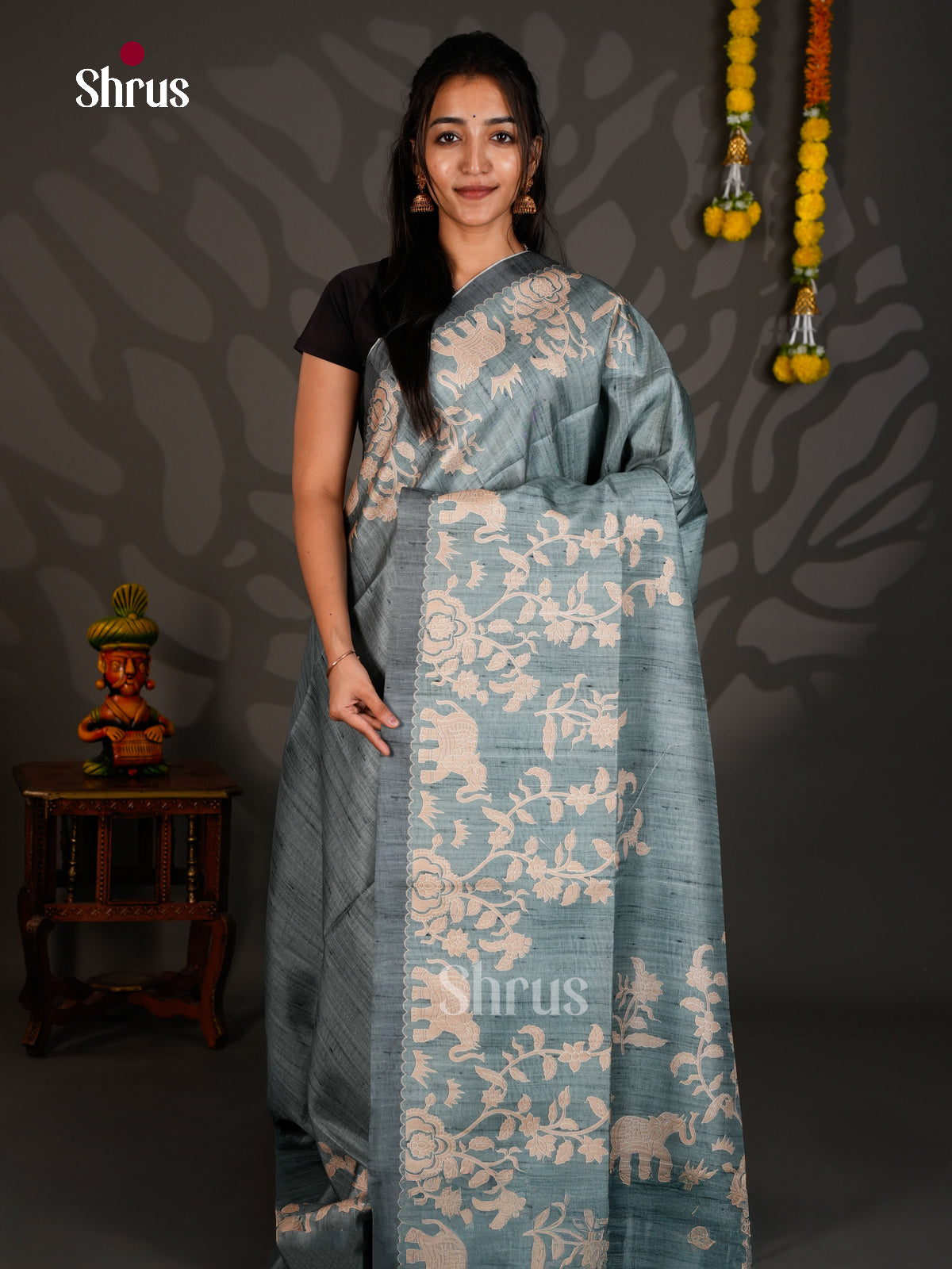Printed Semi Tussar Saree - ECS12046 - Shop on Shrus.com