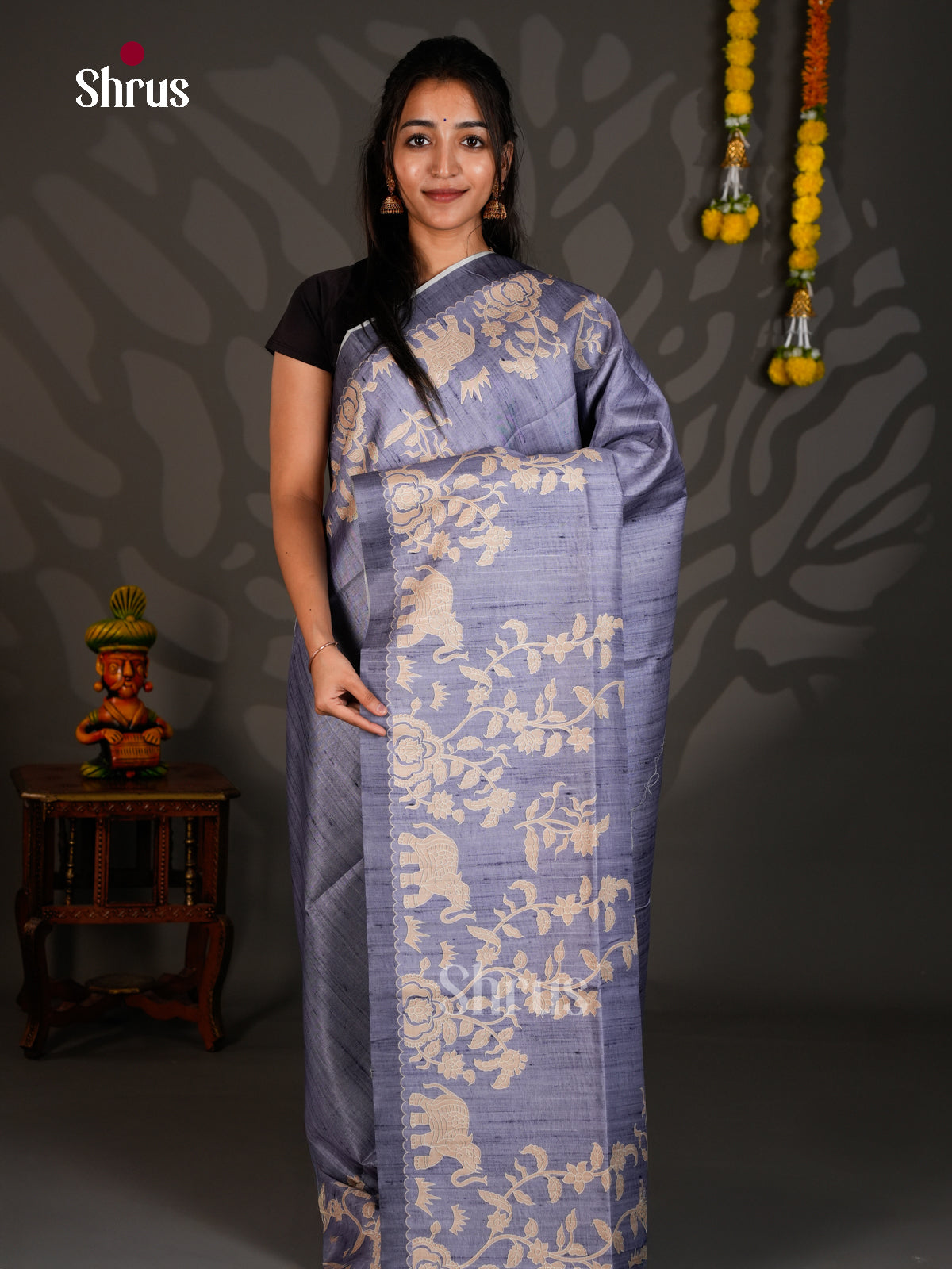 Printed Semi Tussar Saree - ECS12047 - Shop on Shrus.com