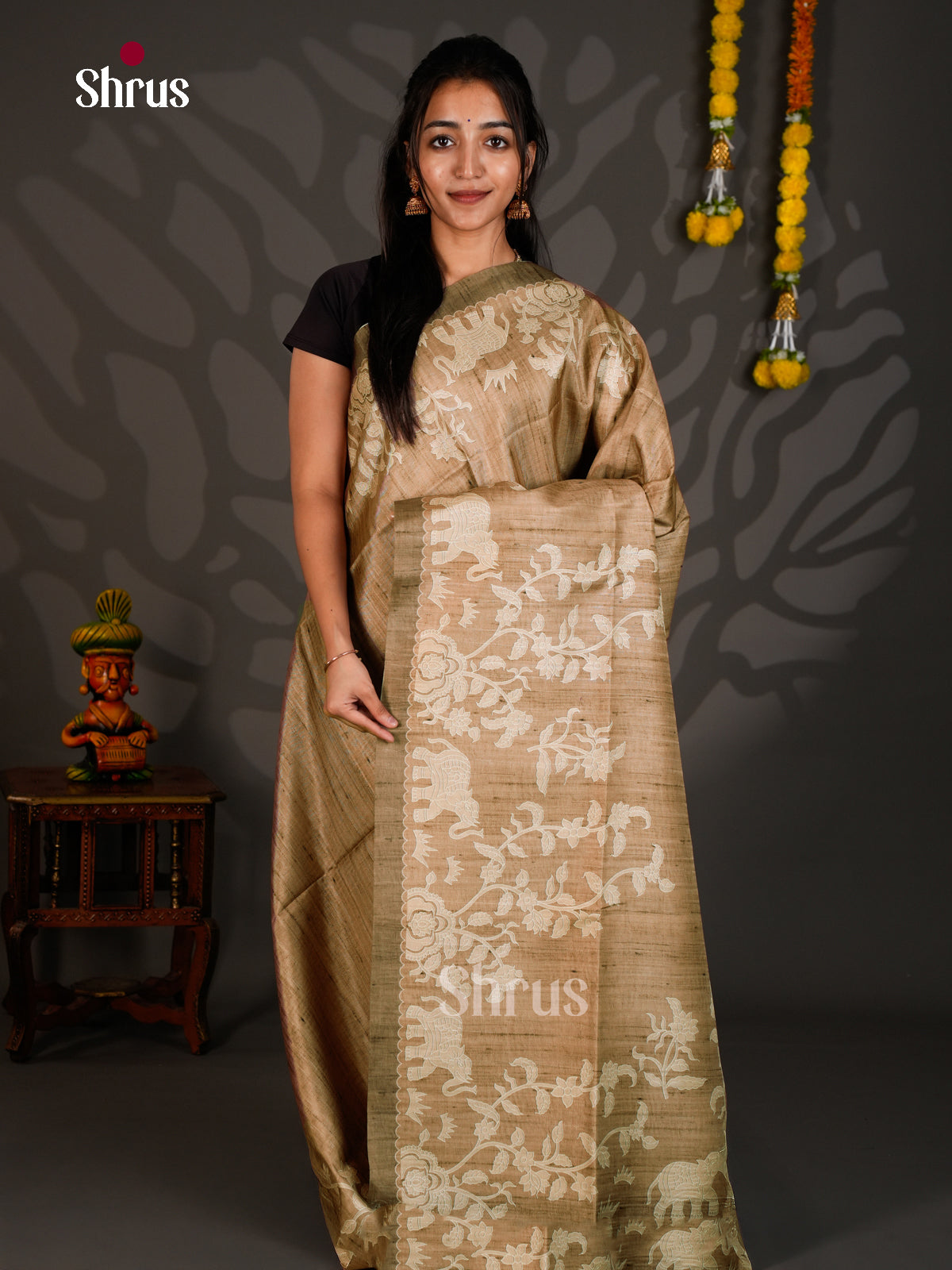 Printed Semi Tussar Saree - ECS12048 - Shop on Shrus.com