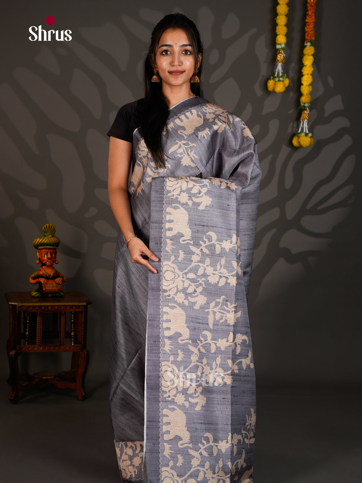 Printed Semi Tussar Saree - ECS12049 - Shop on Shrus.com