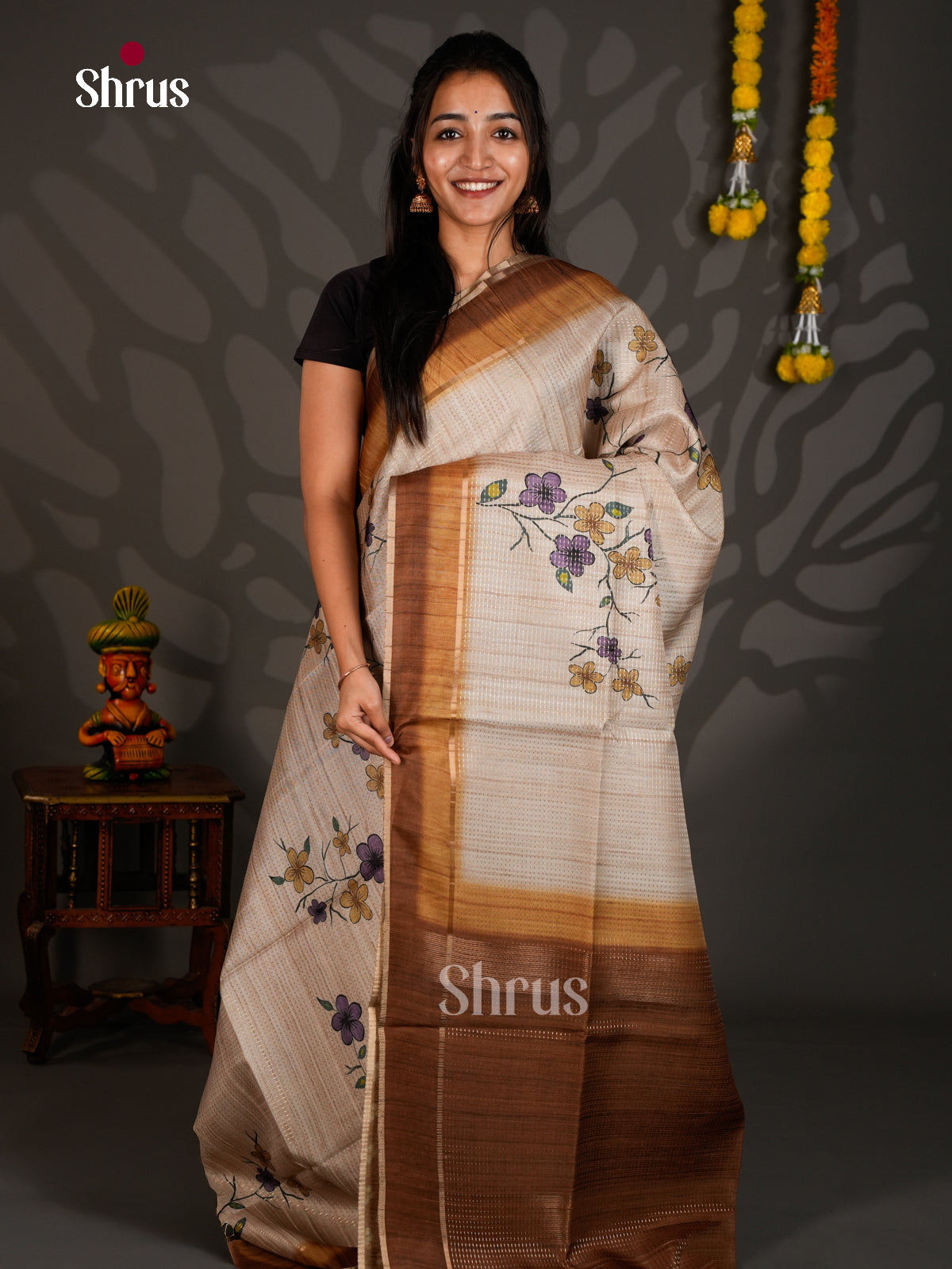 Printed Semi Tussar Saree - ECS12051 - Shop on Shrus.com