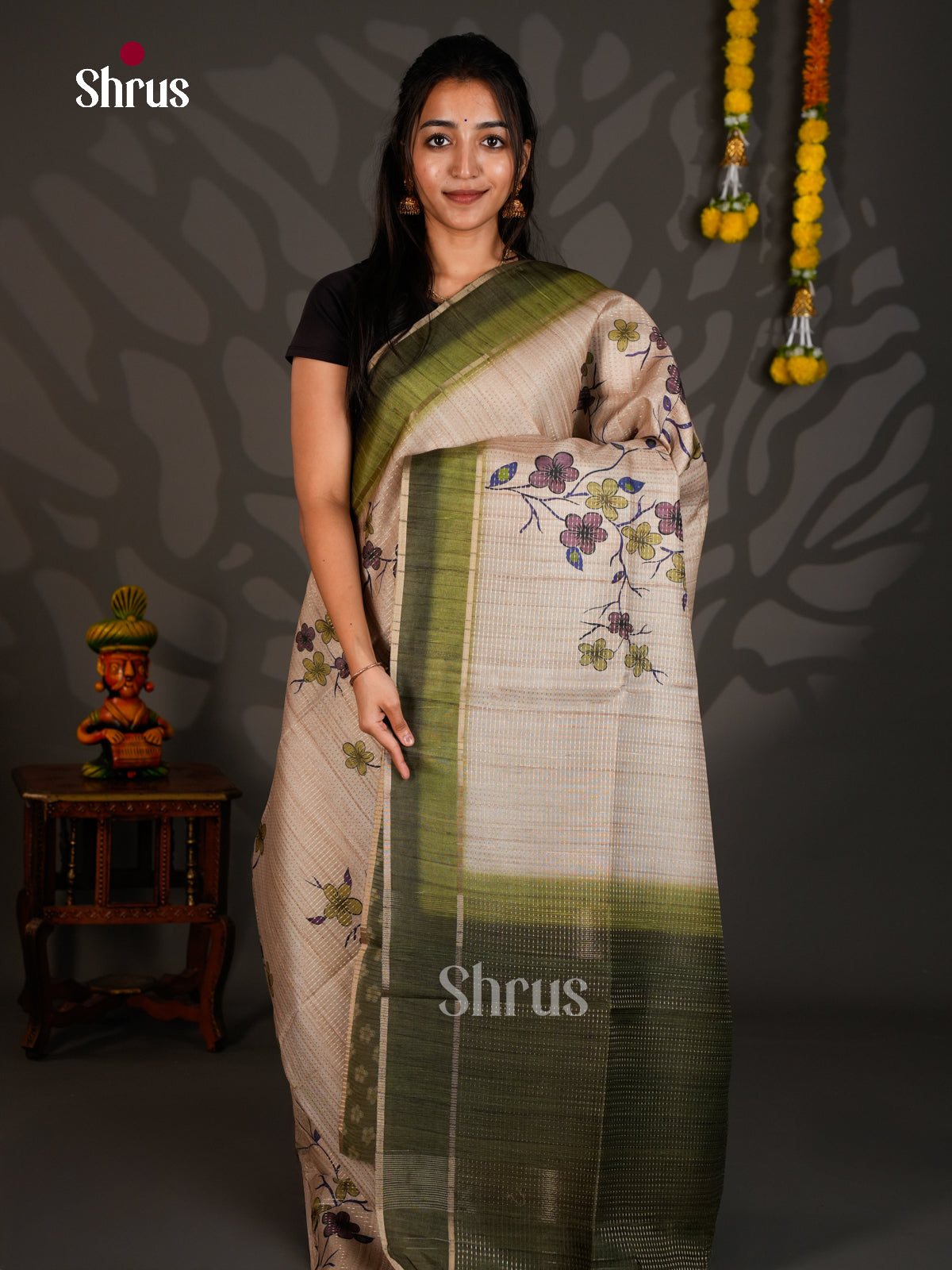 Printed Semi Tussar Saree - ECS12054 - Shop on Shrus.com