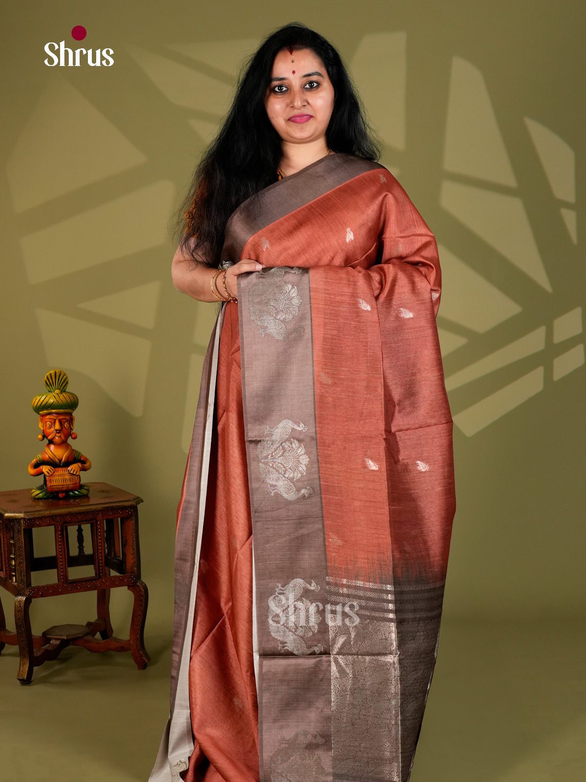 Printed Semi Tussar Saree - ECS12058 - Shop on Shrus.com