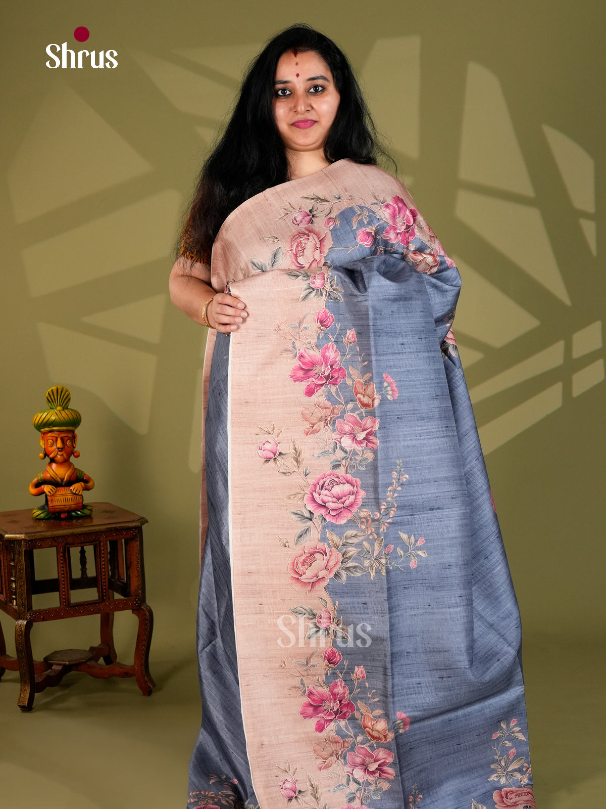 Printed Semi Tussar Saree - ECS12064 - Shop on Shrus.com