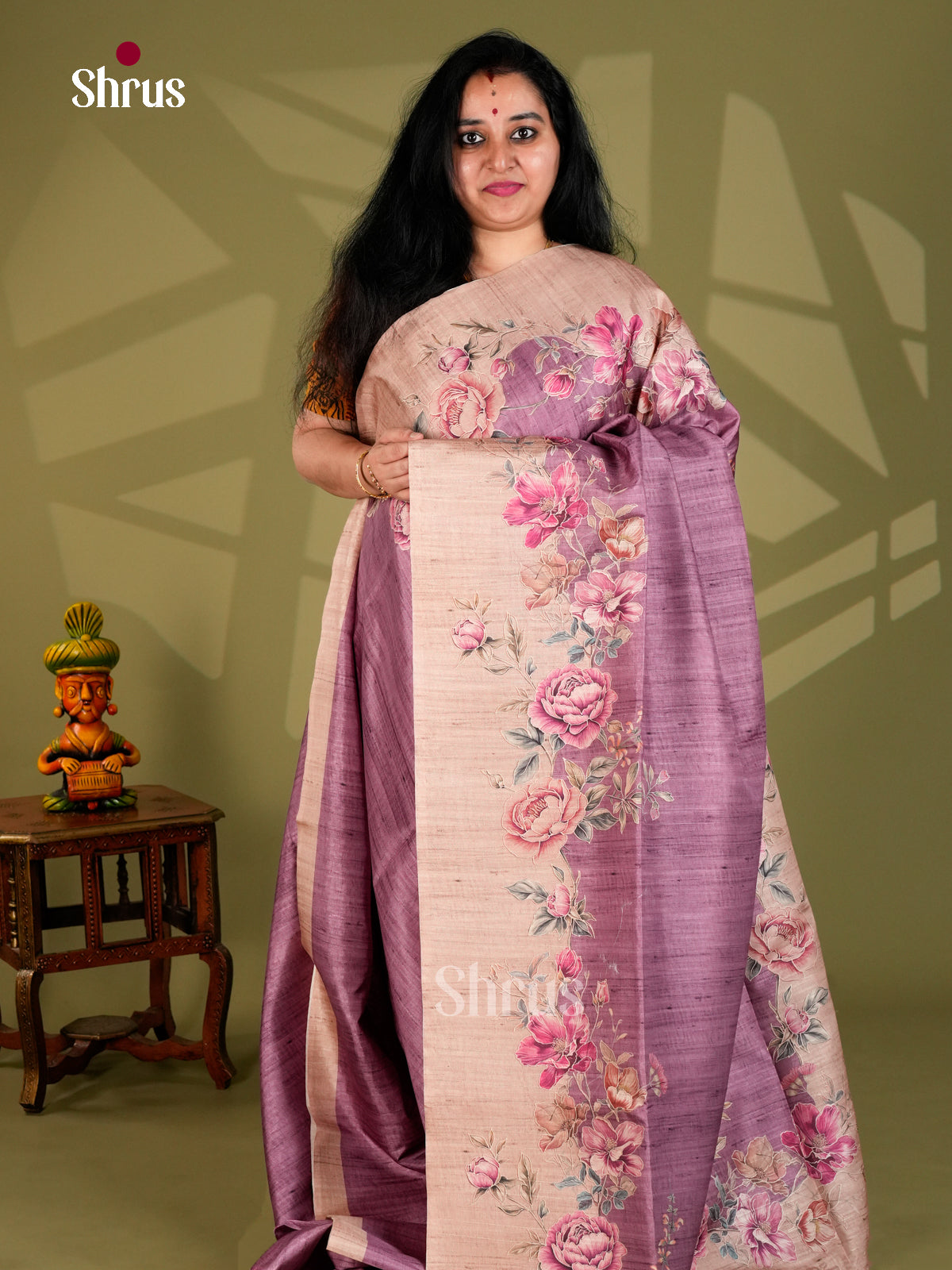 Printed Semi Tussar Saree - ECS12065 - Shop on Shrus.com