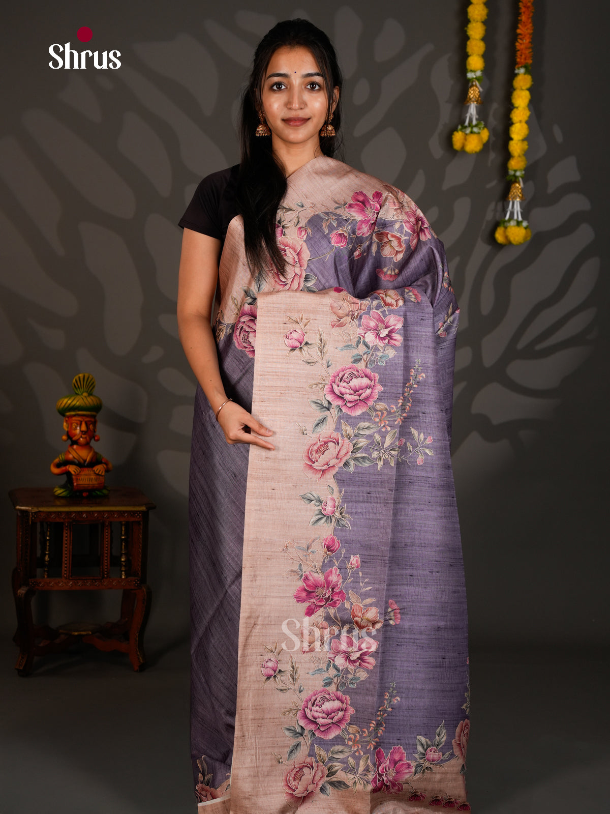 Printed Semi Tussar Saree - ECS12067 - Shop on Shrus.com