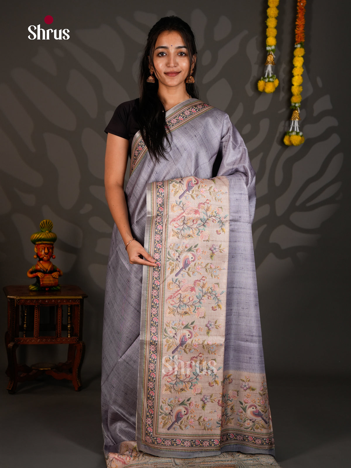 Printed Semi Tussar Saree - ECS12075 - Shop on Shrus.com