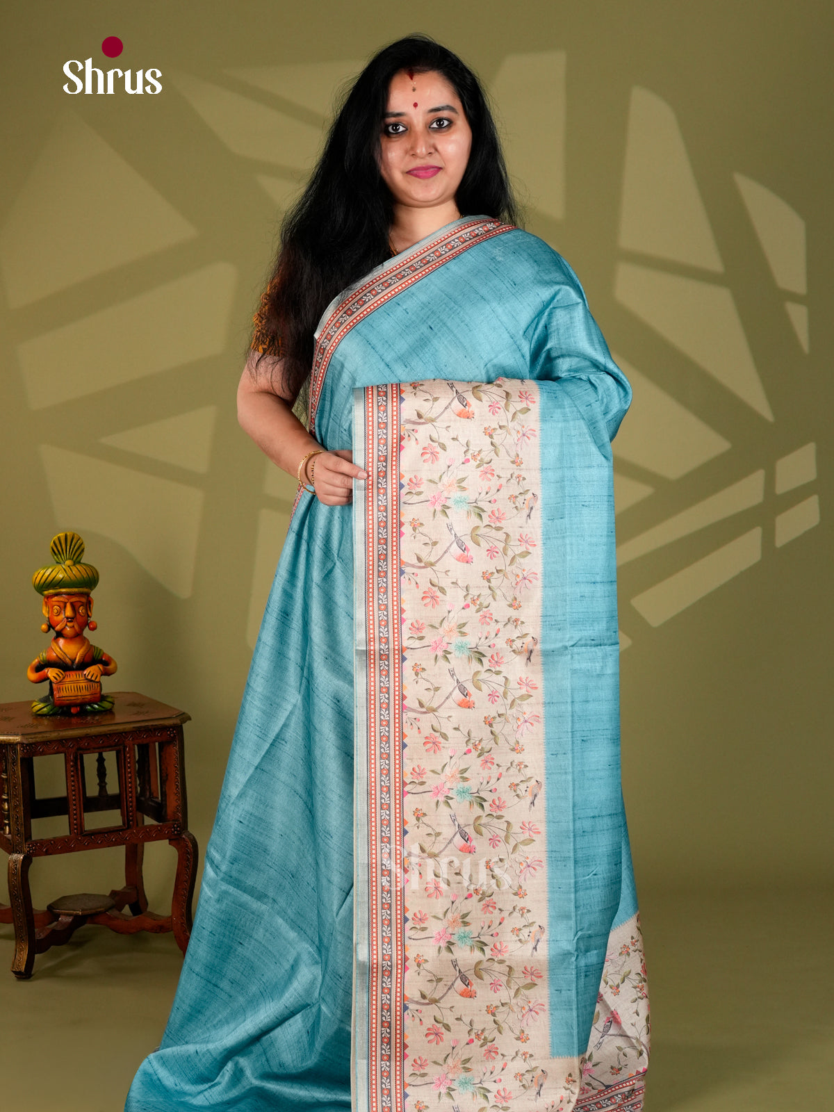 Printed Semi Tussar Saree - ECS12079 - Shop on Shrus.com