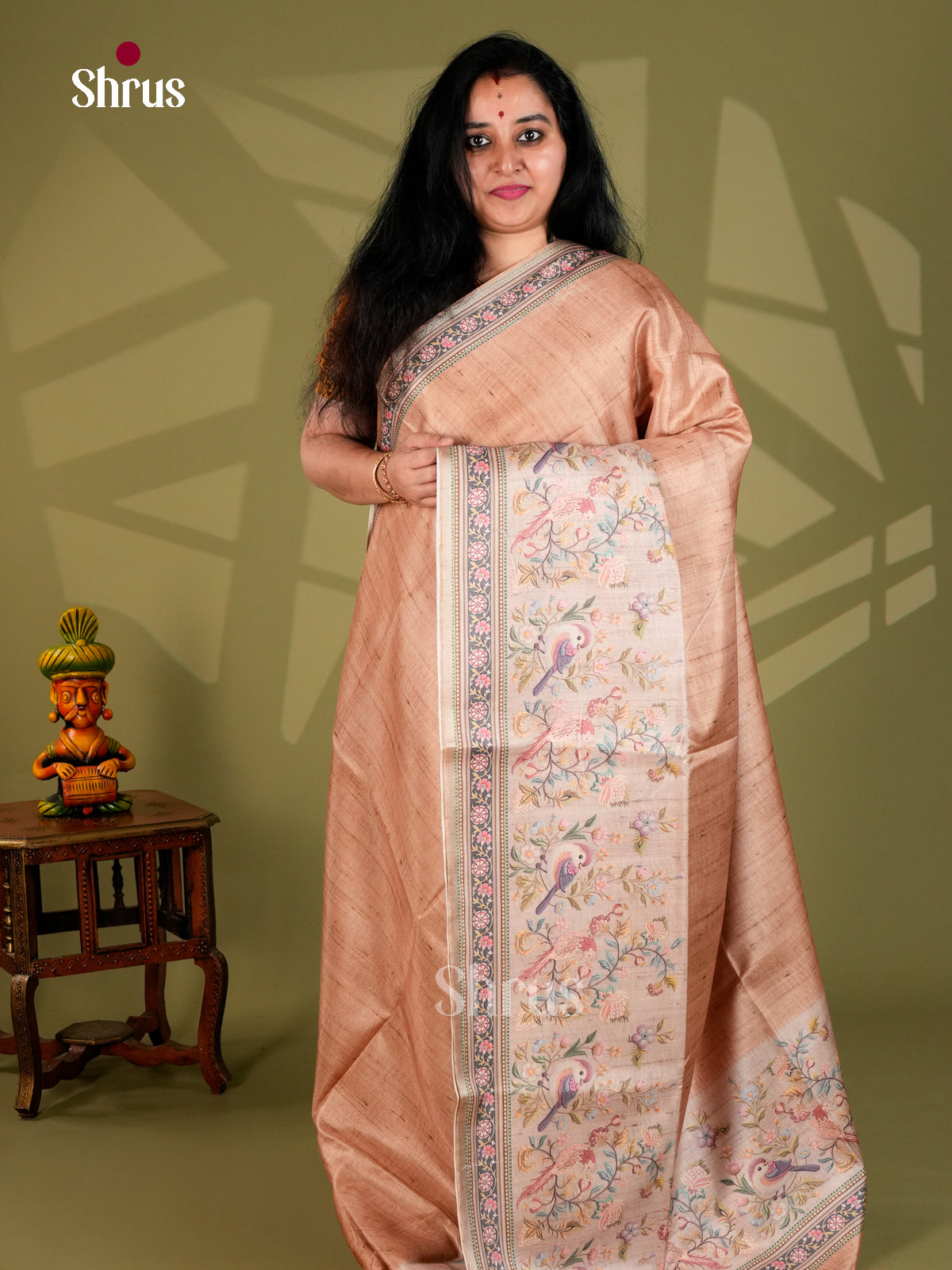 Printed Semi Tussar Saree - ECS12080 - Shop on Shrus.com