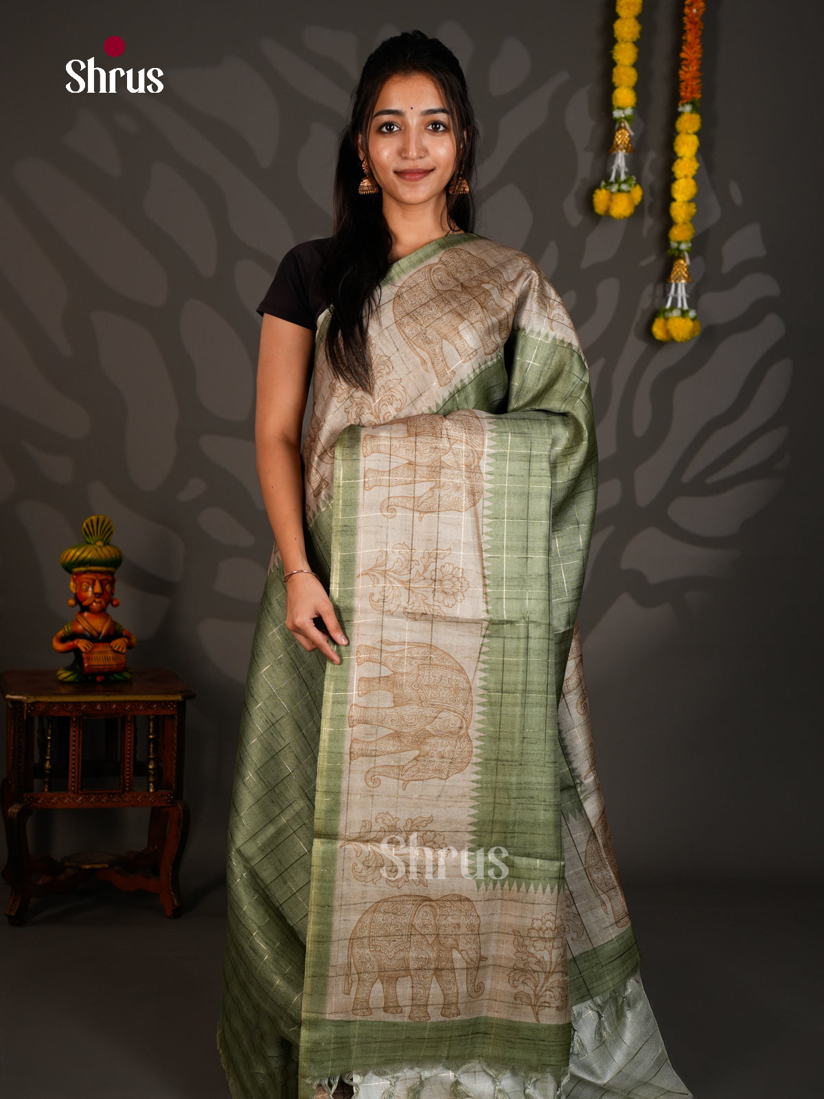 Linen Cotton Saree - ECS12093 - Shop on Shrus.com