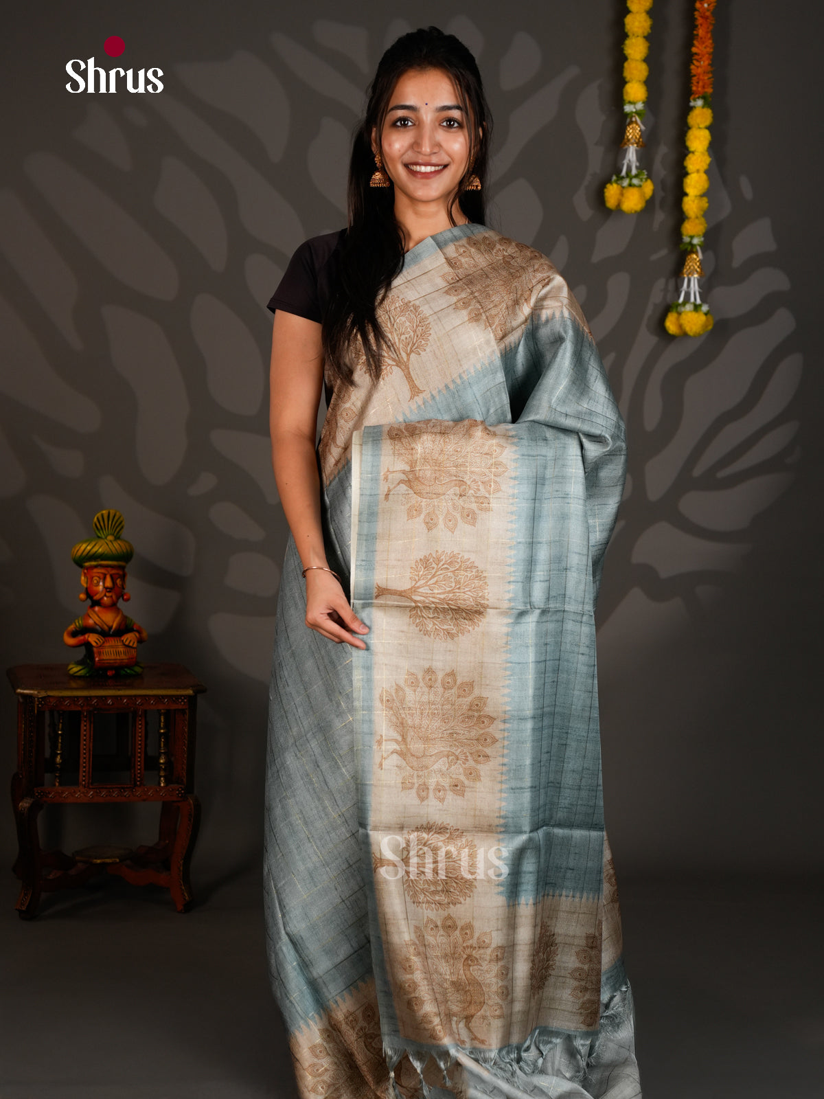 Linen Cotton Saree - ECS12099 - Shop on Shrus.com