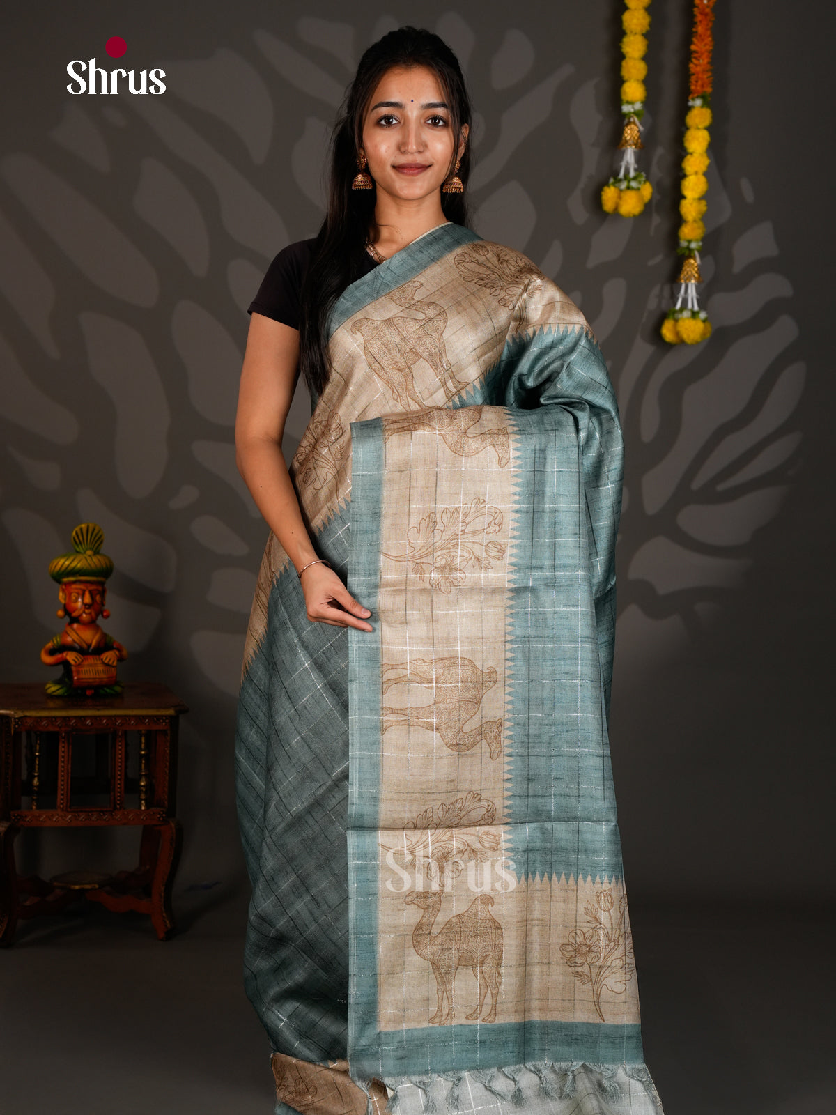 Linen Cotton Saree - ECS12104 - Shop on Shrus.com
