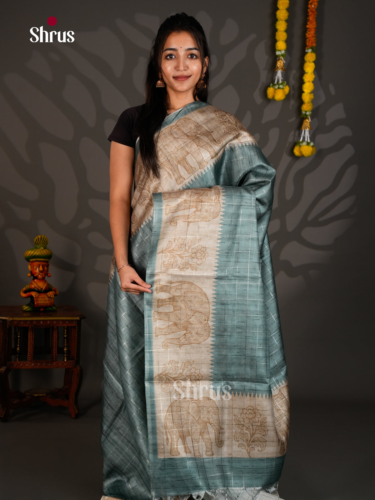 Linen Cotton Saree - ECS12105 - Shop on Shrus.com