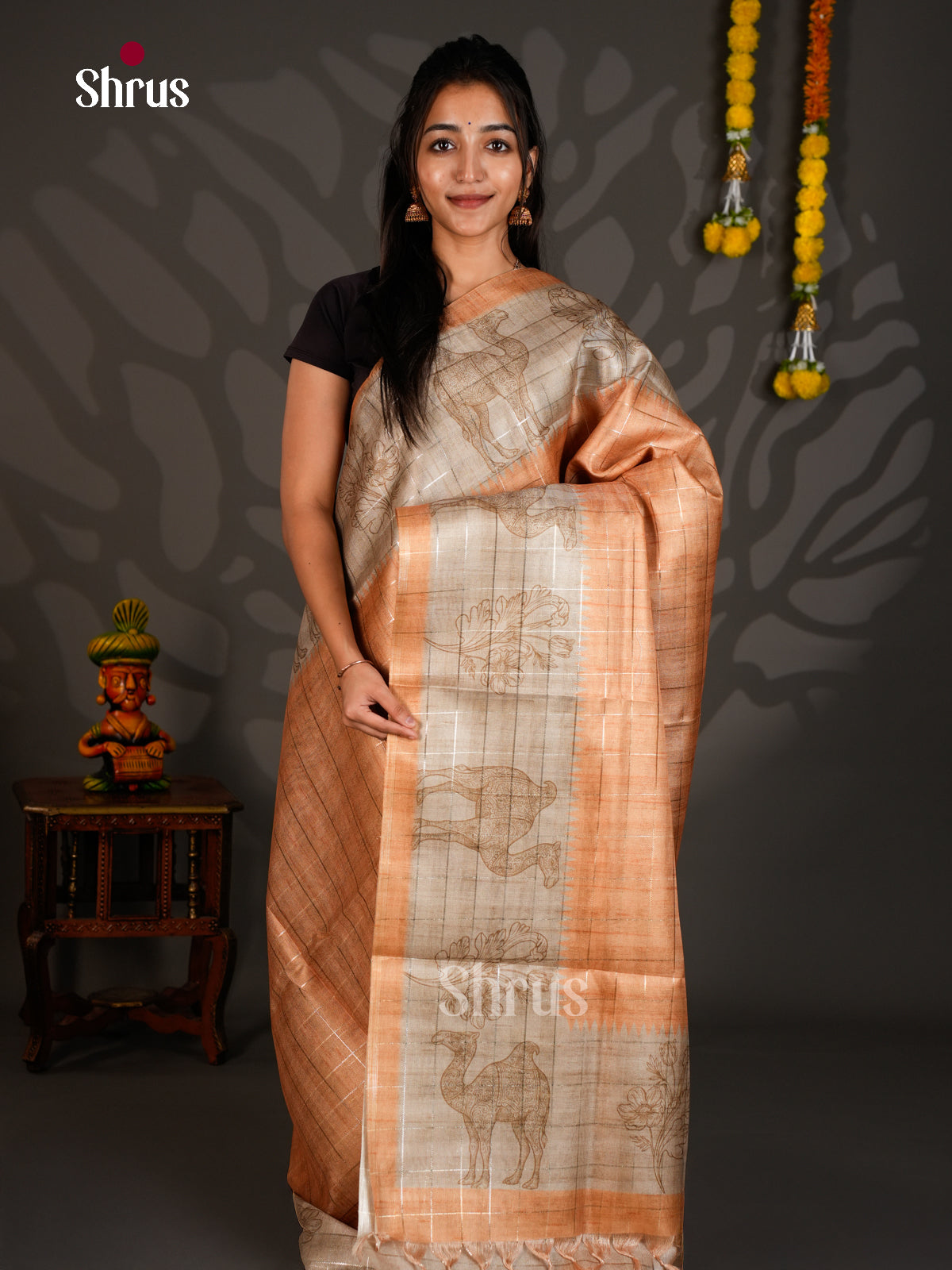 Linen Cotton Saree - ECS12106 - Shop on Shrus.com