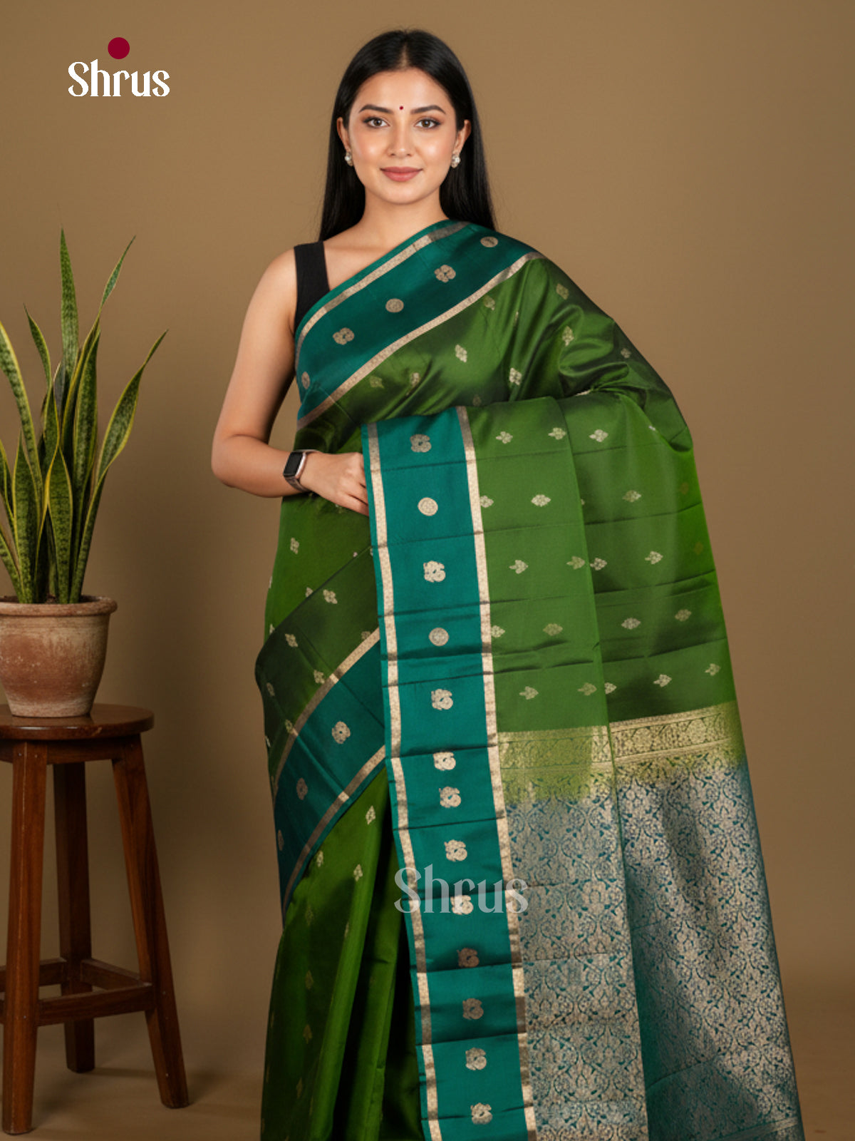 Leaf Green & Green - Softsilk-halfpure Saree - EDS04045 - Shop on Shrus.com