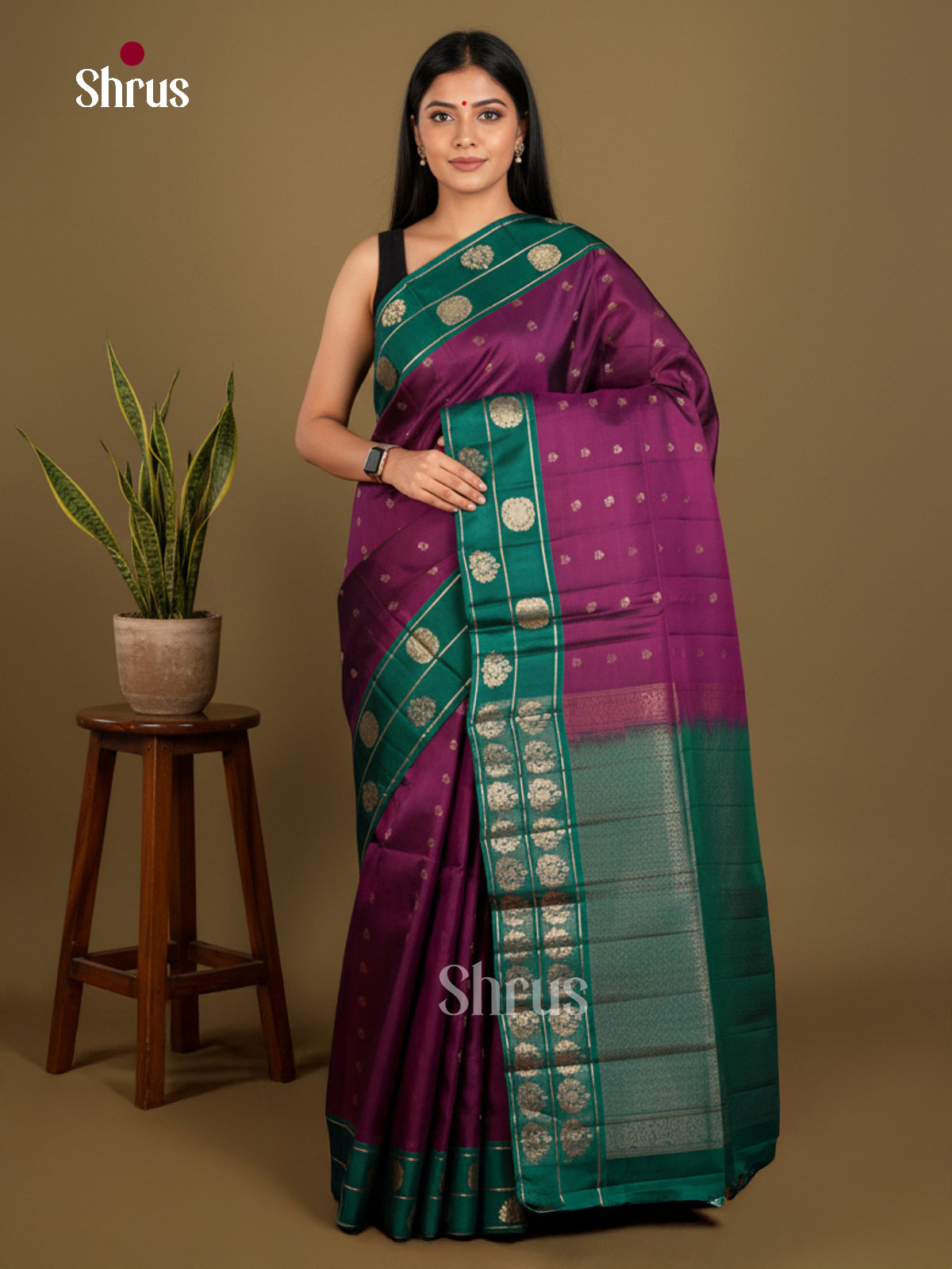 Purple & Green - Softsilk-halfpure Saree - EDS04049 - Shop on Shrus.com