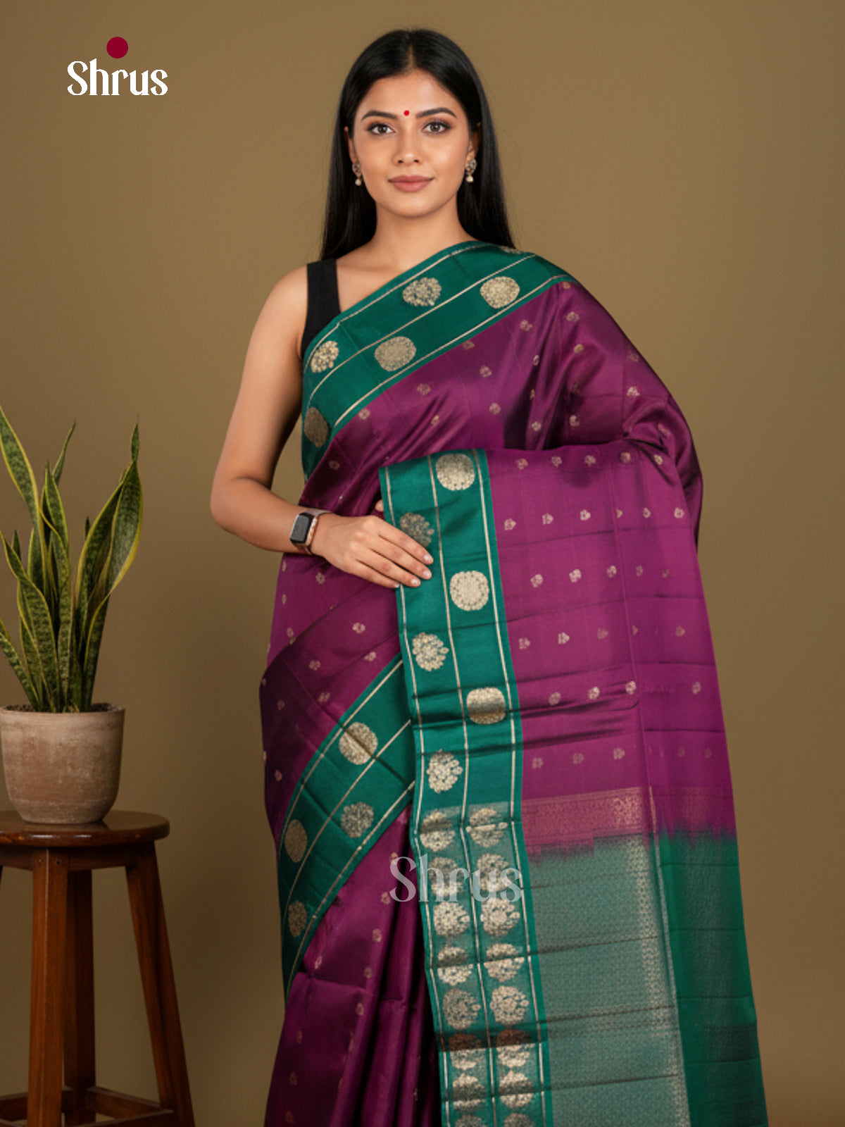 Purple & Green - Softsilk-halfpure Saree - EDS04049 - Shop on Shrus.com
