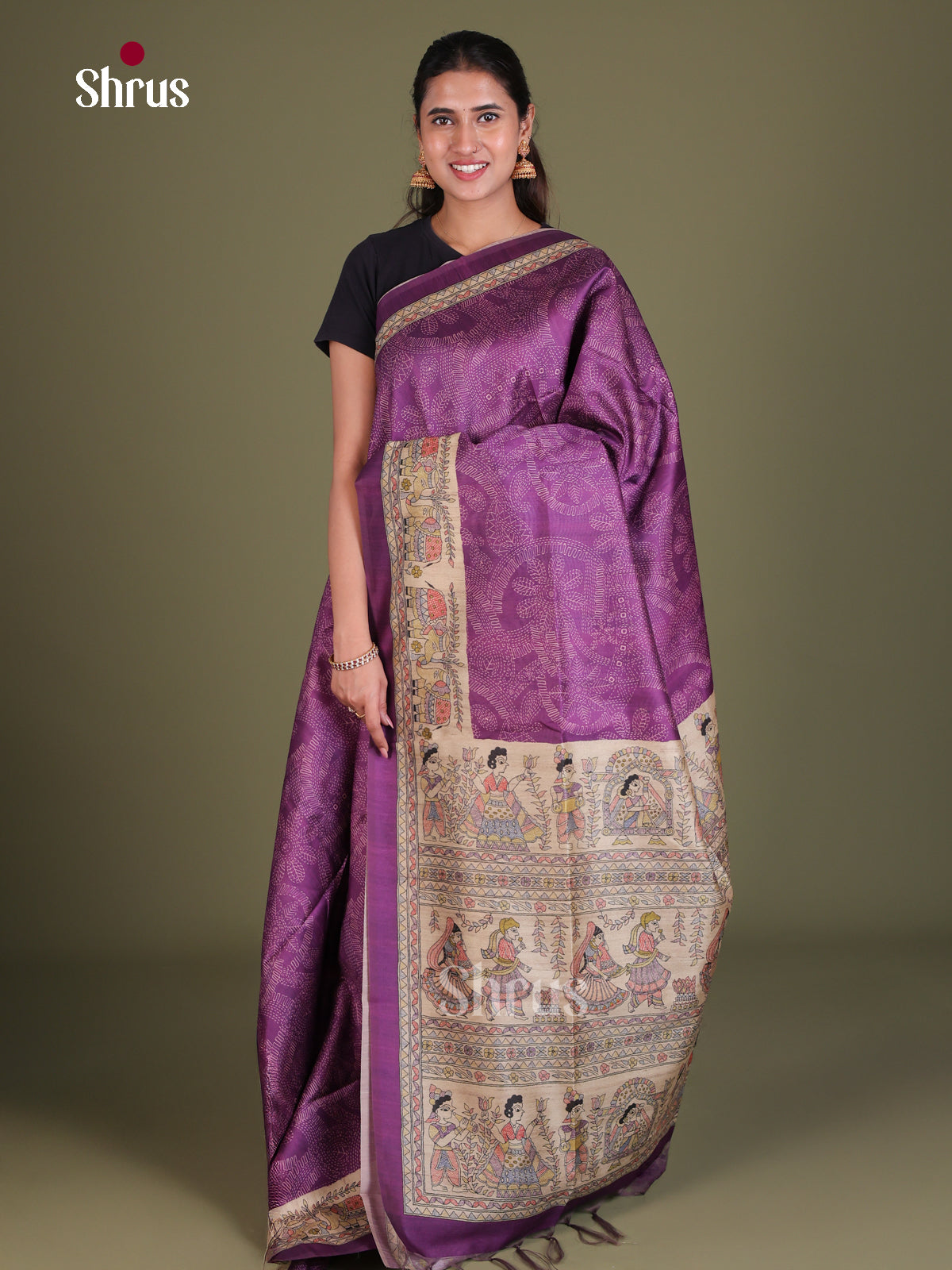 Printed Madhubani Saree - EES12001 - Shop on Shrus.com