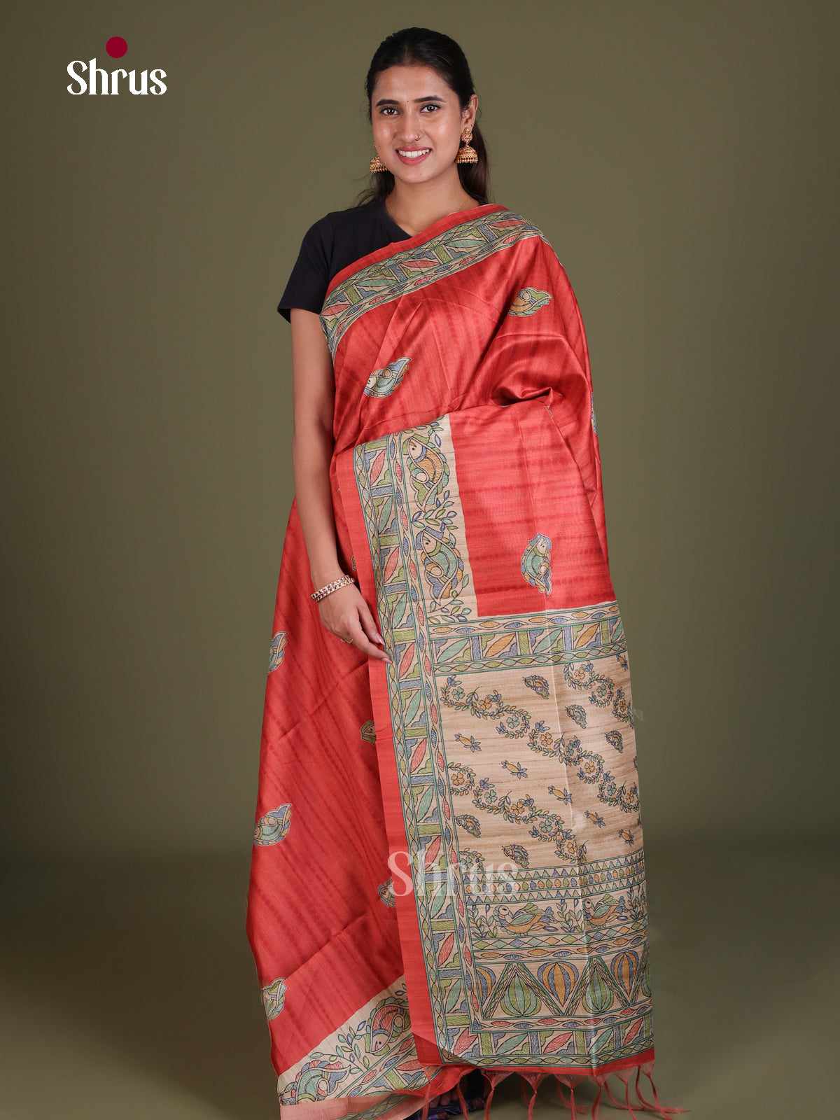 Printed Madhubani Saree - EES12003 - Shop on Shrus.com