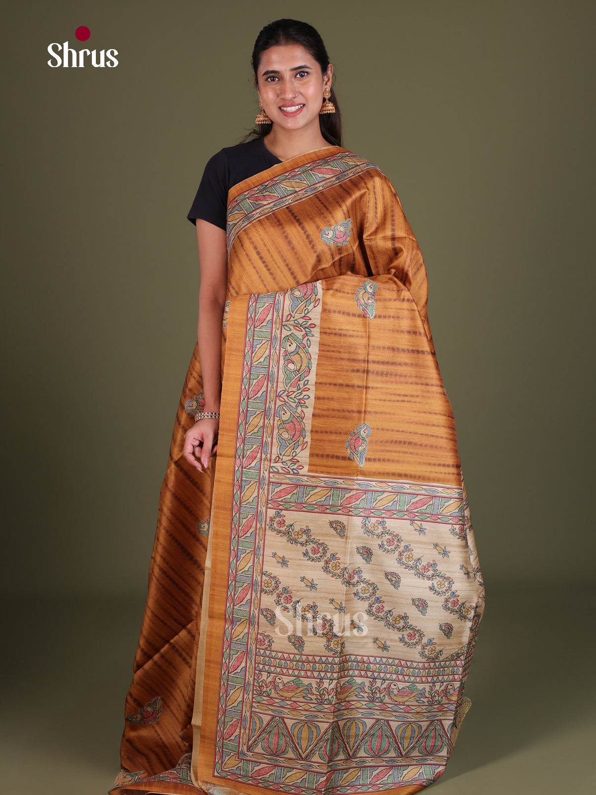 Printed Madhubani Saree - EES12004 - Shop on Shrus.com