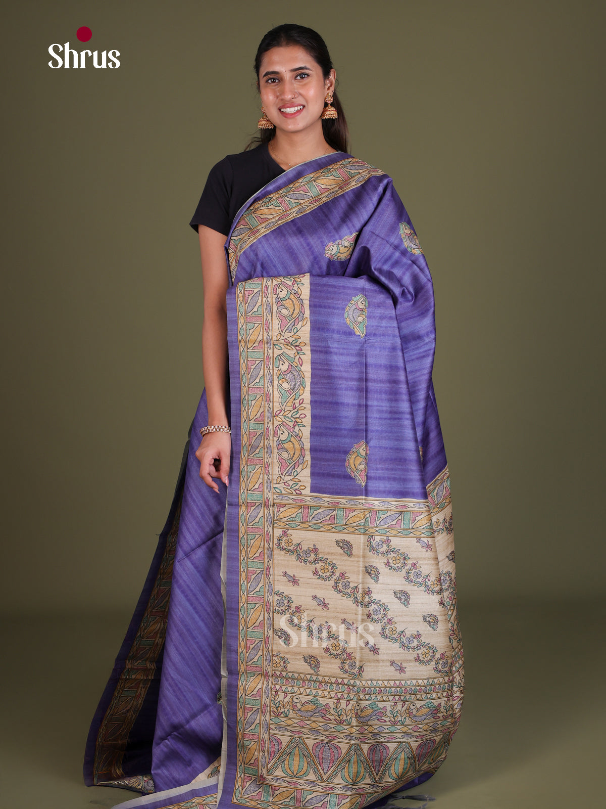 Printed Madhubani Saree - EES12006 - Shop on Shrus.com