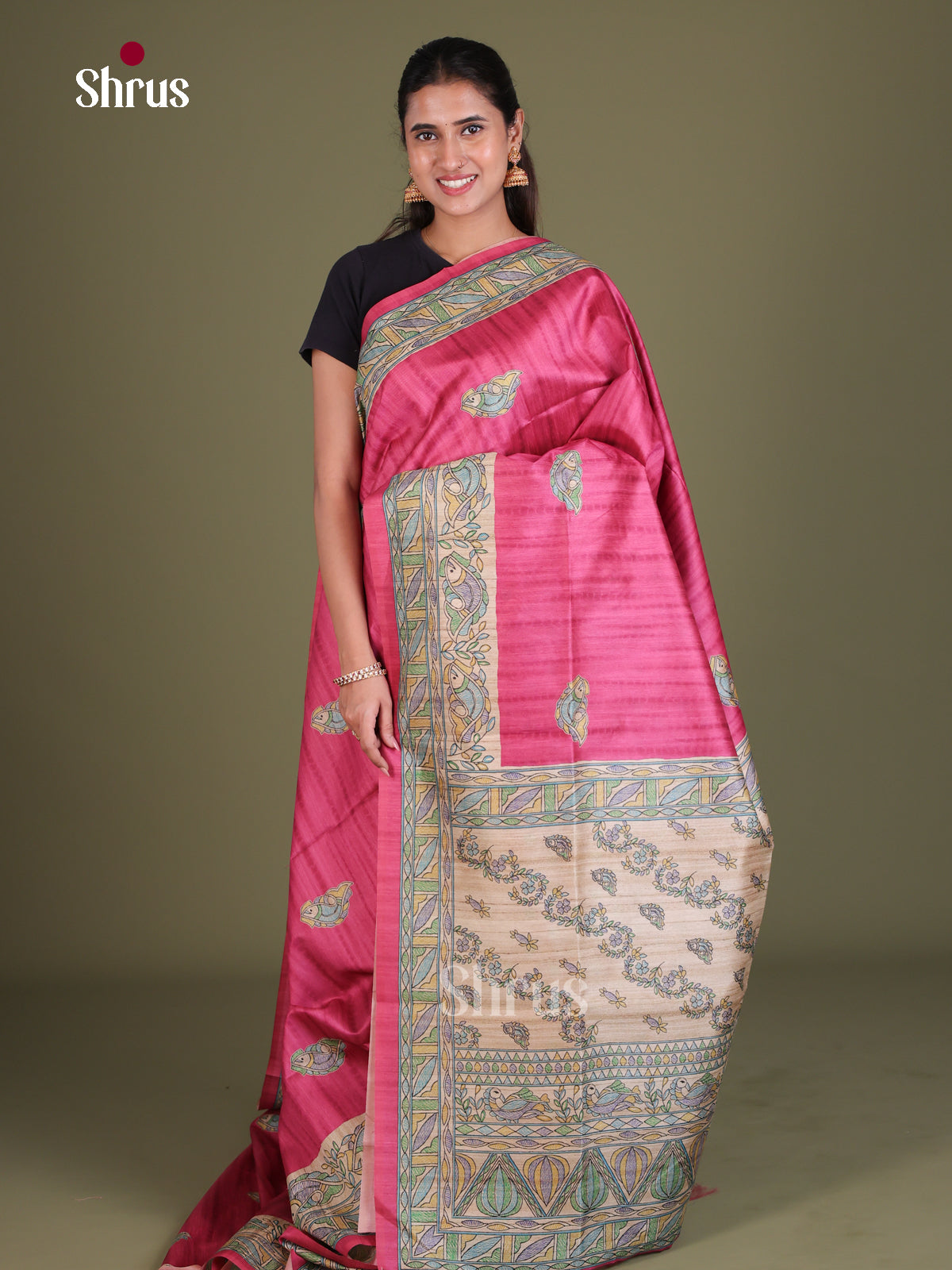 Printed Madhubani Saree - EES12009 - Shop on Shrus.com
