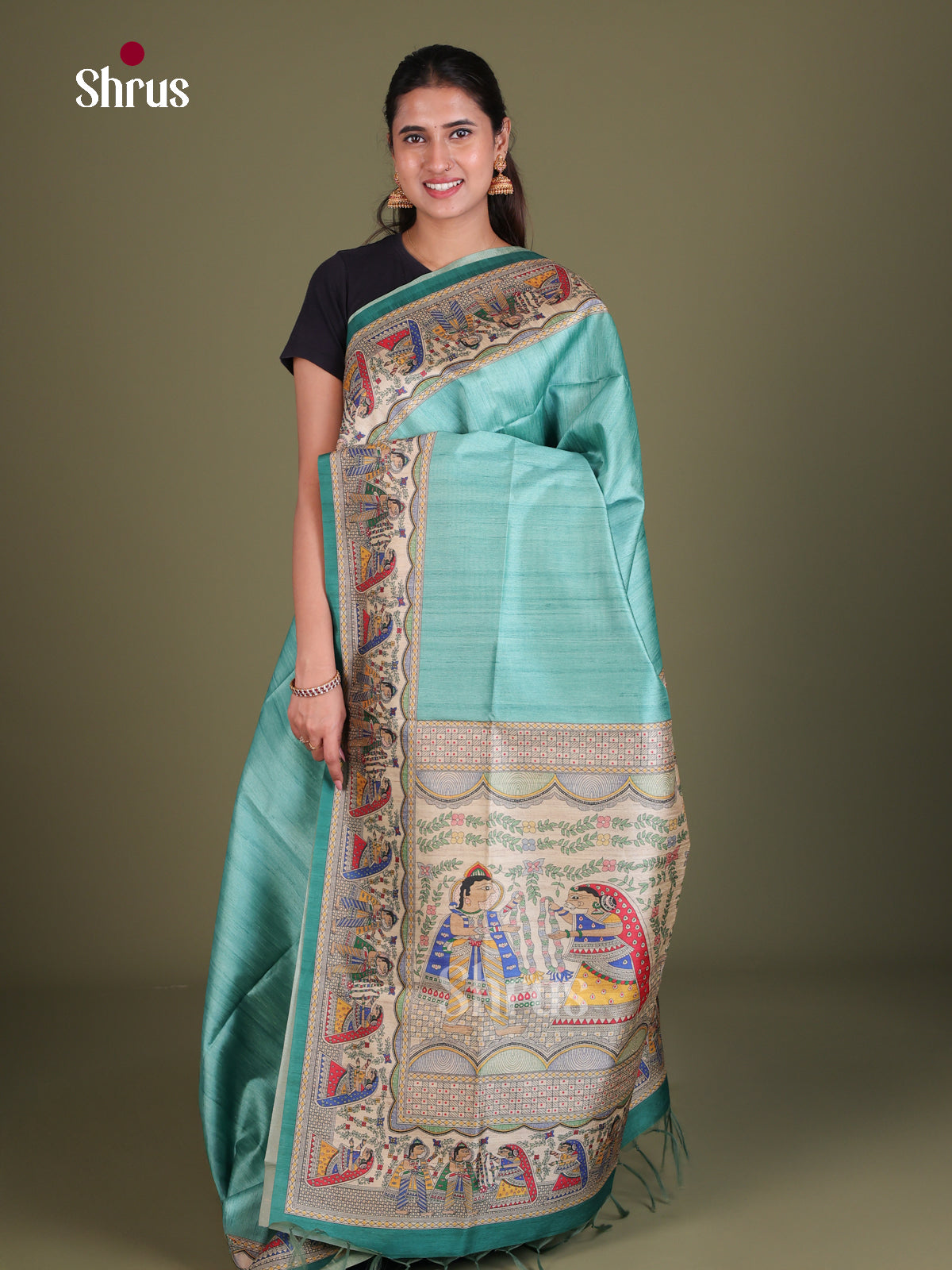 Printed Madhubani Saree - EES12016 - Shop on Shrus.com