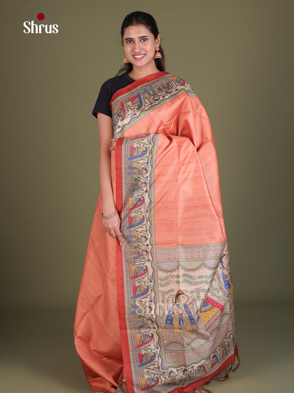 Printed Madhubani Saree - EES12018 - Shop on Shrus.com