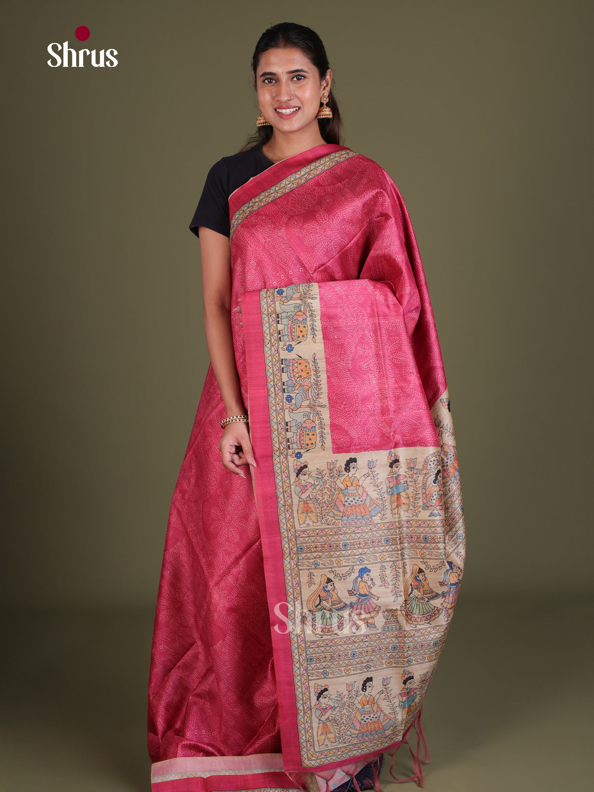Printed Madhubani Saree - EES12019 - Shop on Shrus.com