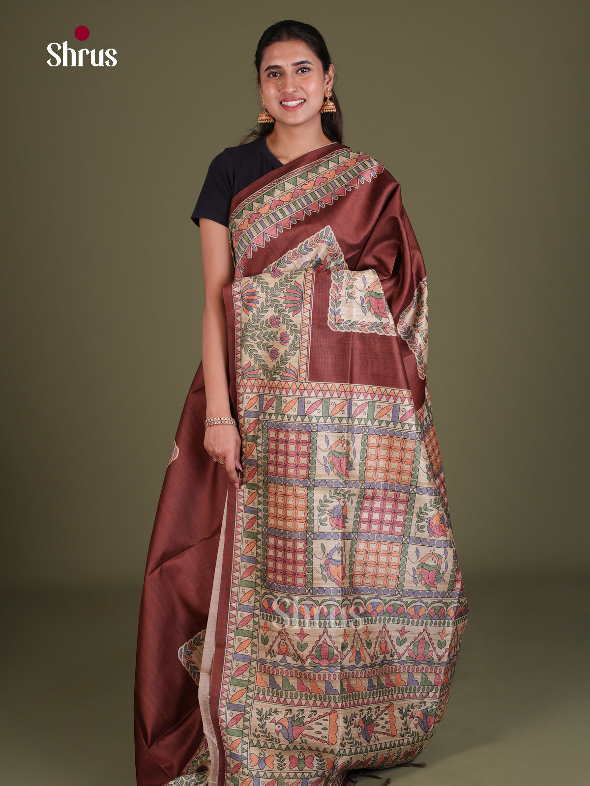 Printed Madhubani Saree - EES12022 - Shop on Shrus.com