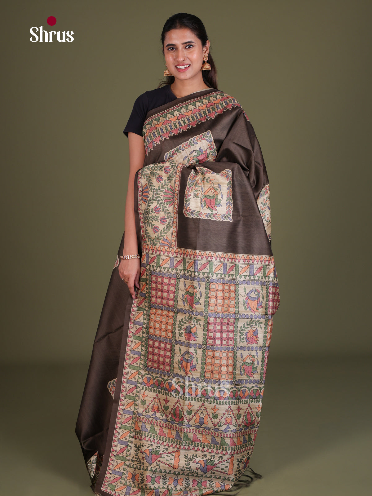 Printed Madhubani Saree - EES12028 - Shop on Shrus.com