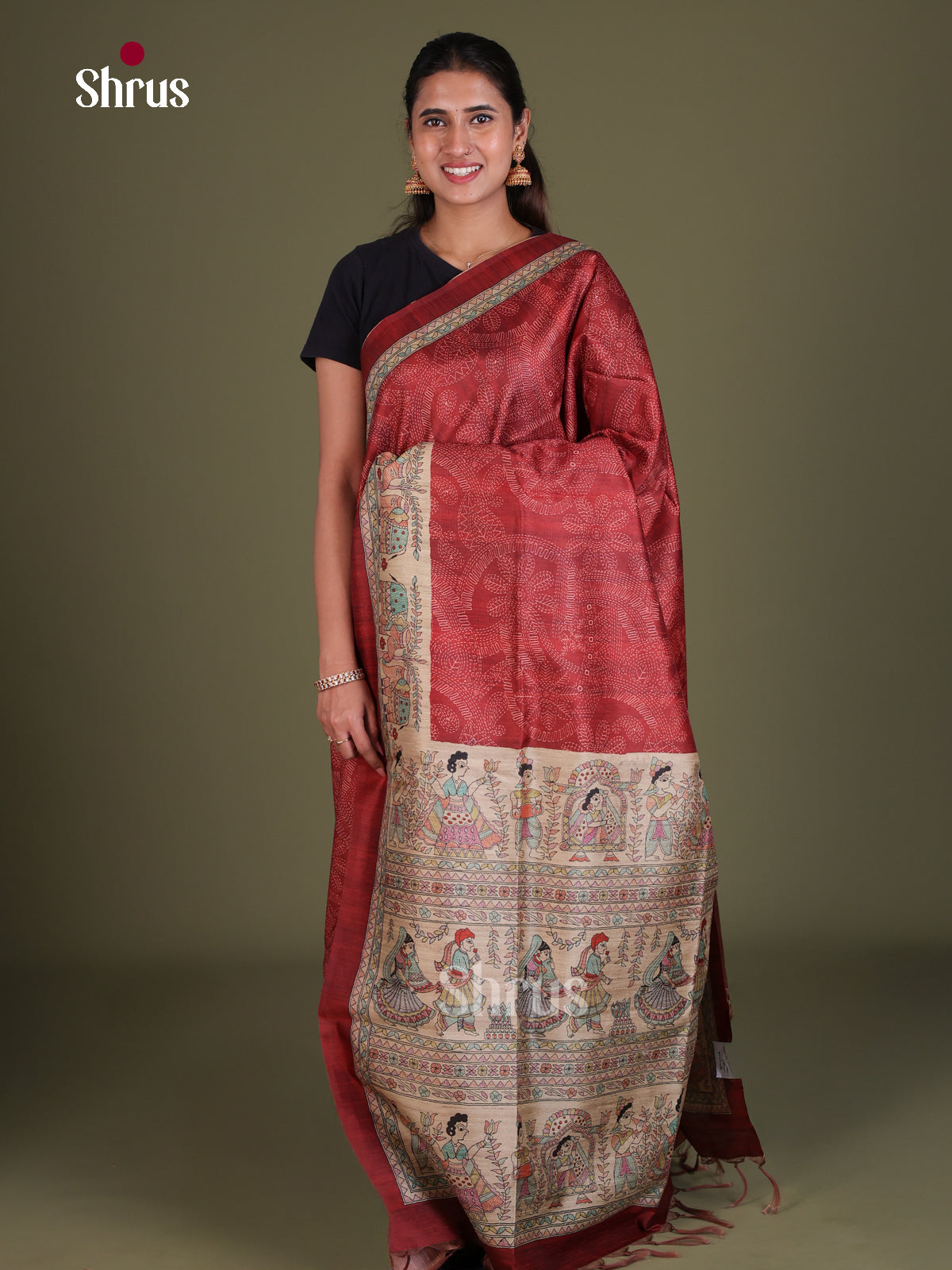 Printed Madhubani Saree - EES12030 - Shop on Shrus.com