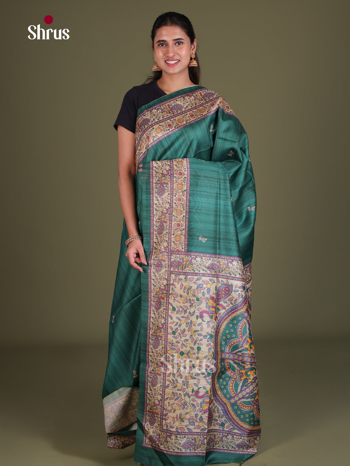 Printed Madhubani Saree - EES12032 - Shop on Shrus.com