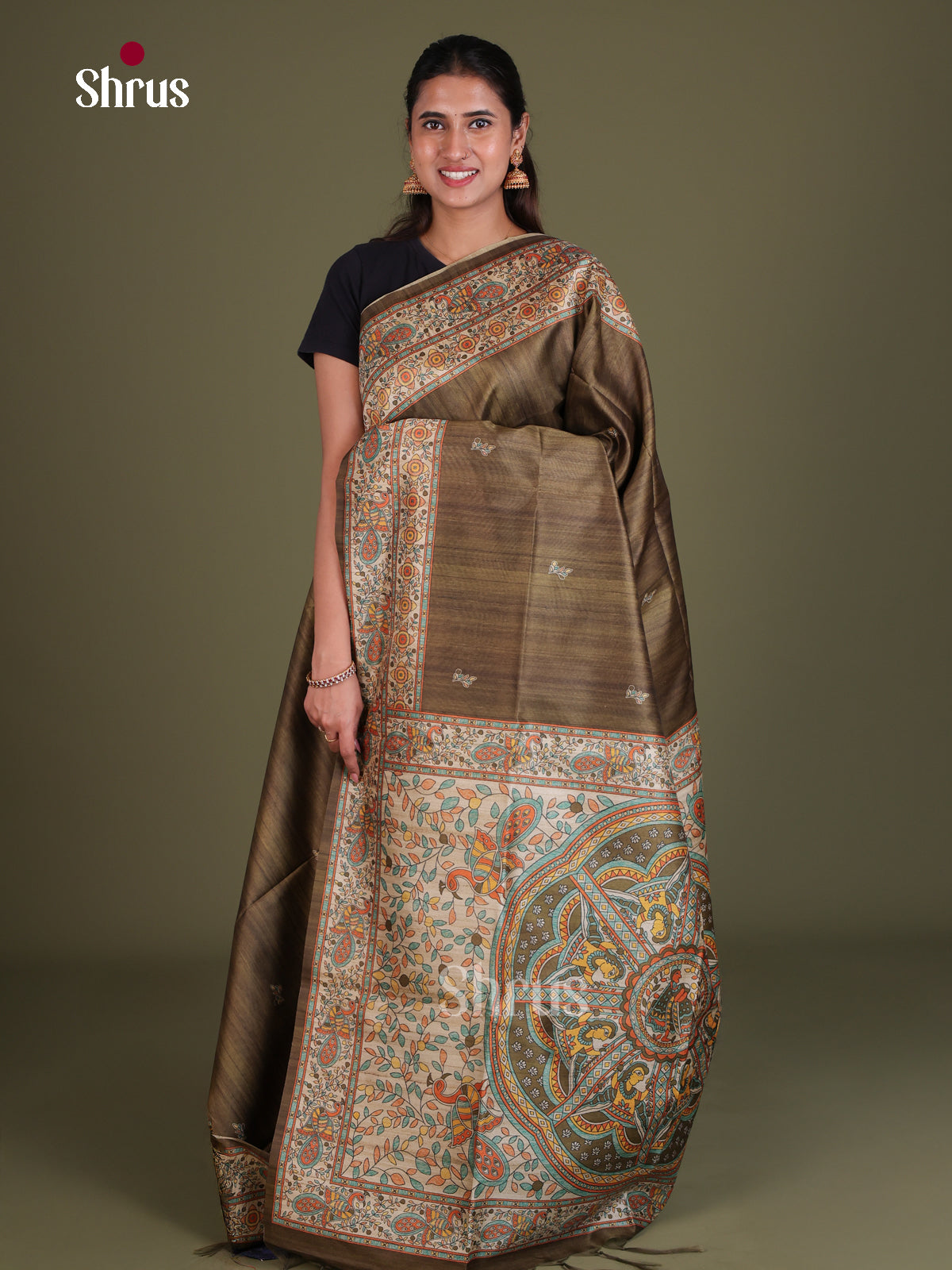 Printed Madhubani Saree - EES12033 - Shop on Shrus.com
