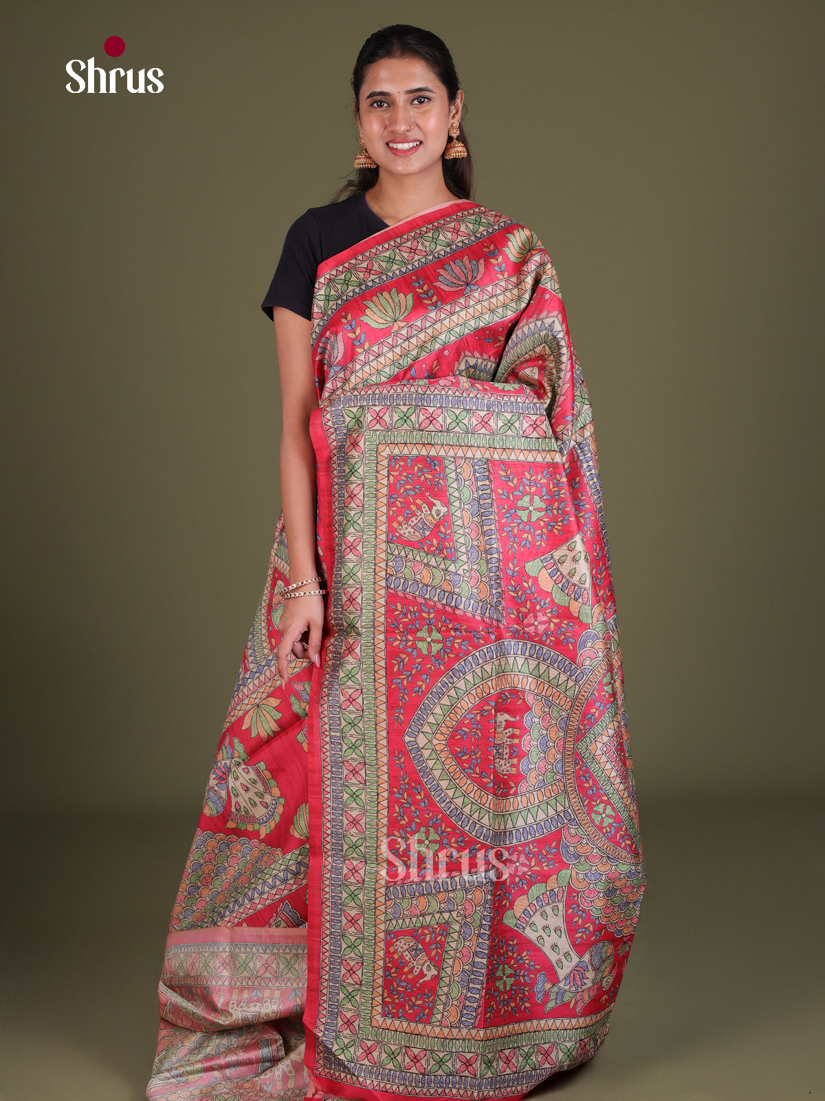 Printed Madhubani Saree - EES12039 - Shop on Shrus.com